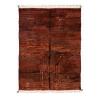 Textured Beni Ourain Moroccan rug in maroon with linear wool pattern and natural fringe