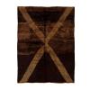 Moroccan wool rug with bold geometric X pattern in deep brown tones, handwoven plush pile carpet