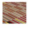 Mazandaran kilim rug with multicolor striped pattern in red, orange, and neutral tones