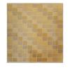 Vintage Scandinavian handwoven wool rug with geometric patchwork design in wheat, honey gold, oatmeal, and ivory tones.