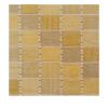 Vintage Scandinavian handwoven wool rug with geometric patchwork design in wheat, honey gold, oatmeal, and ivory tones.