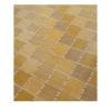 Vintage Scandinavian handwoven wool rug with geometric patchwork design in wheat, honey gold, oatmeal, and ivory tones.