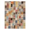 Atelier custom hand knotted contemporary carpet featuring an abstract mosaic design in ivory taupe blue ochre and muted coral tones by Nasiricarpets