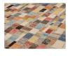 Atelier custom hand knotted contemporary carpet featuring an abstract mosaic design in ivory taupe blue ochre and muted coral tones by Nasiricarpets