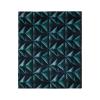 Hilo rug depicts a bold geometric design of green and blue shades crafted from Chinese silk and Tibetan wool. 