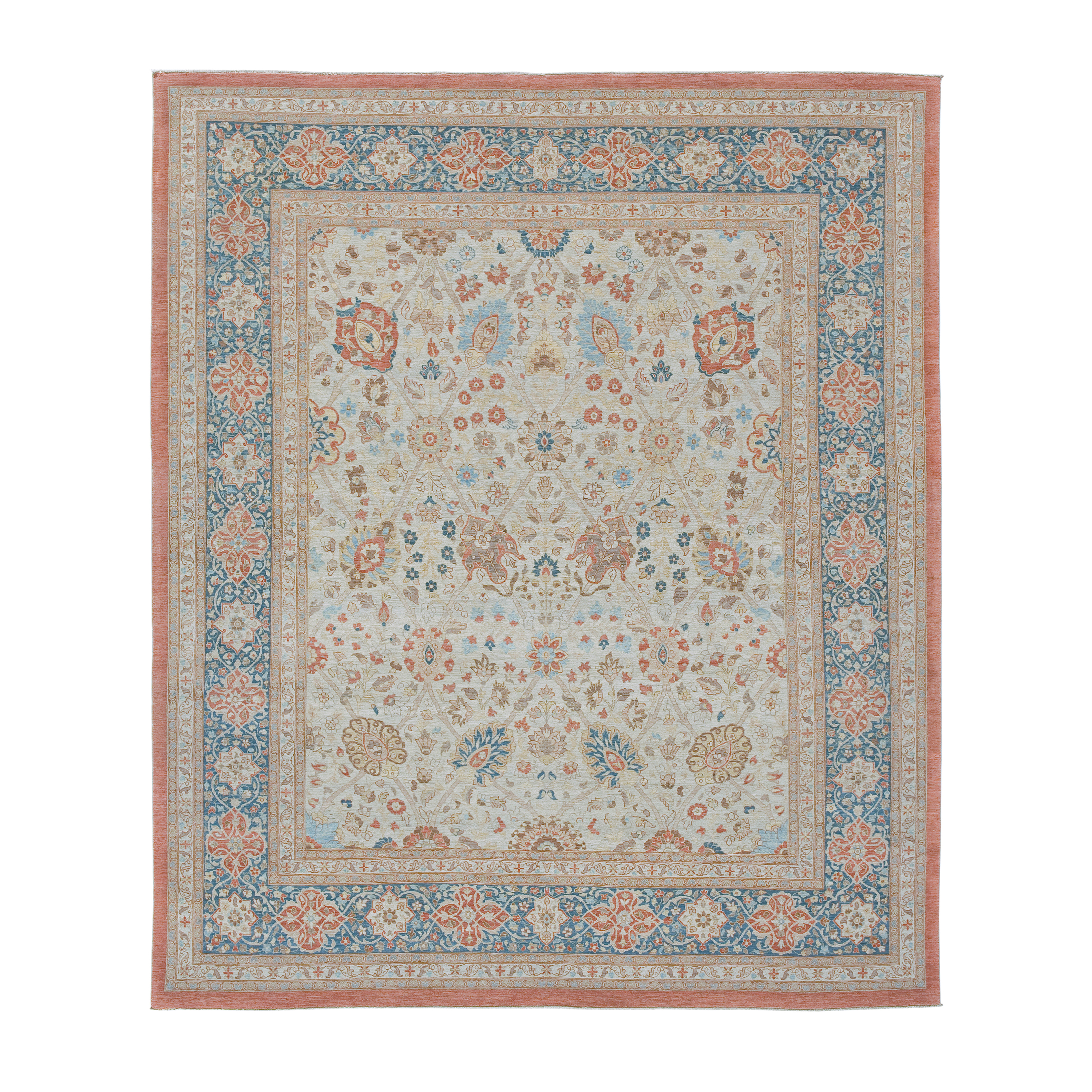 This Persian Tabriz rug is hand-knotted and made fo hand-spun wool.