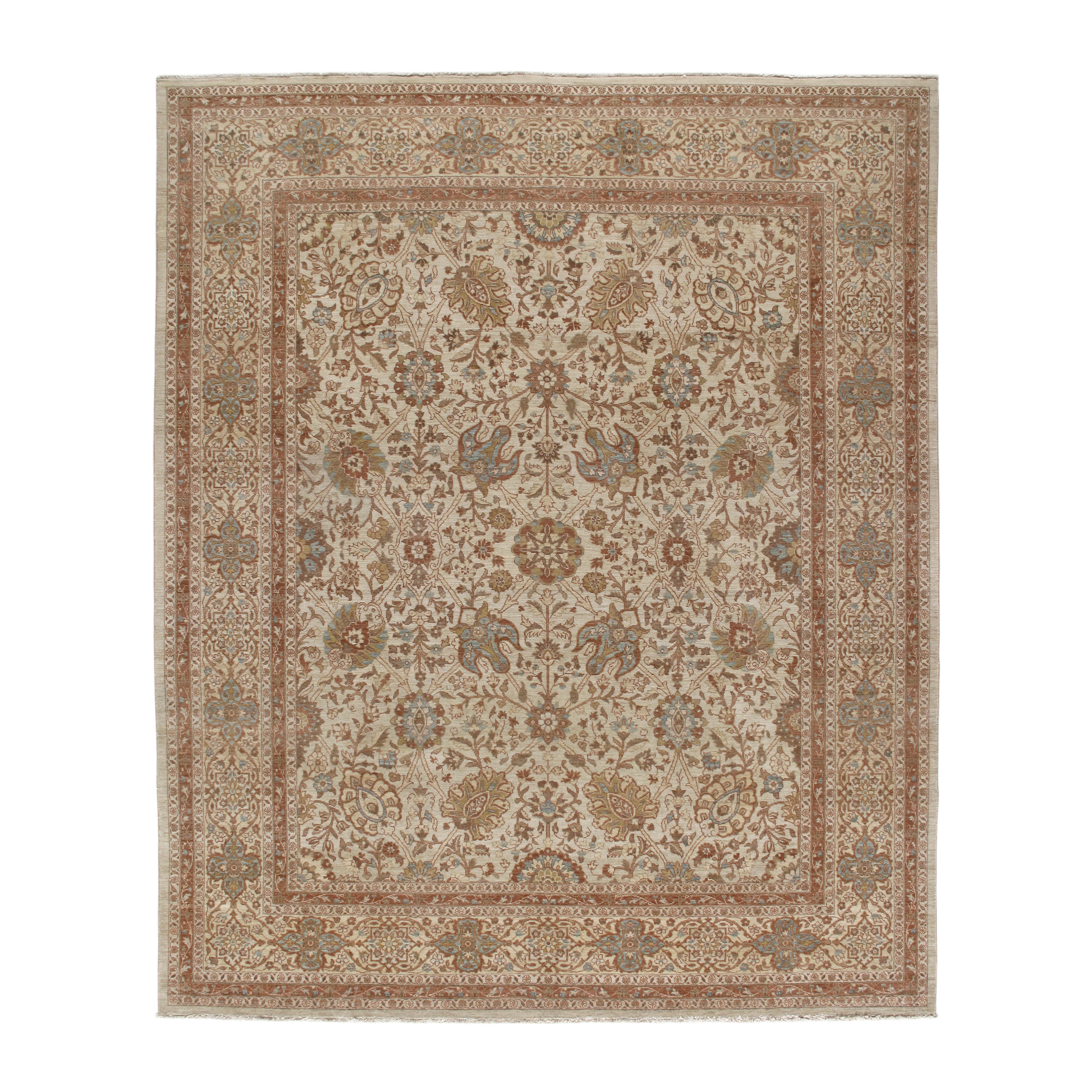 This Persian Tabriz rug is made with the finest handspun wool and its hand-knotted.