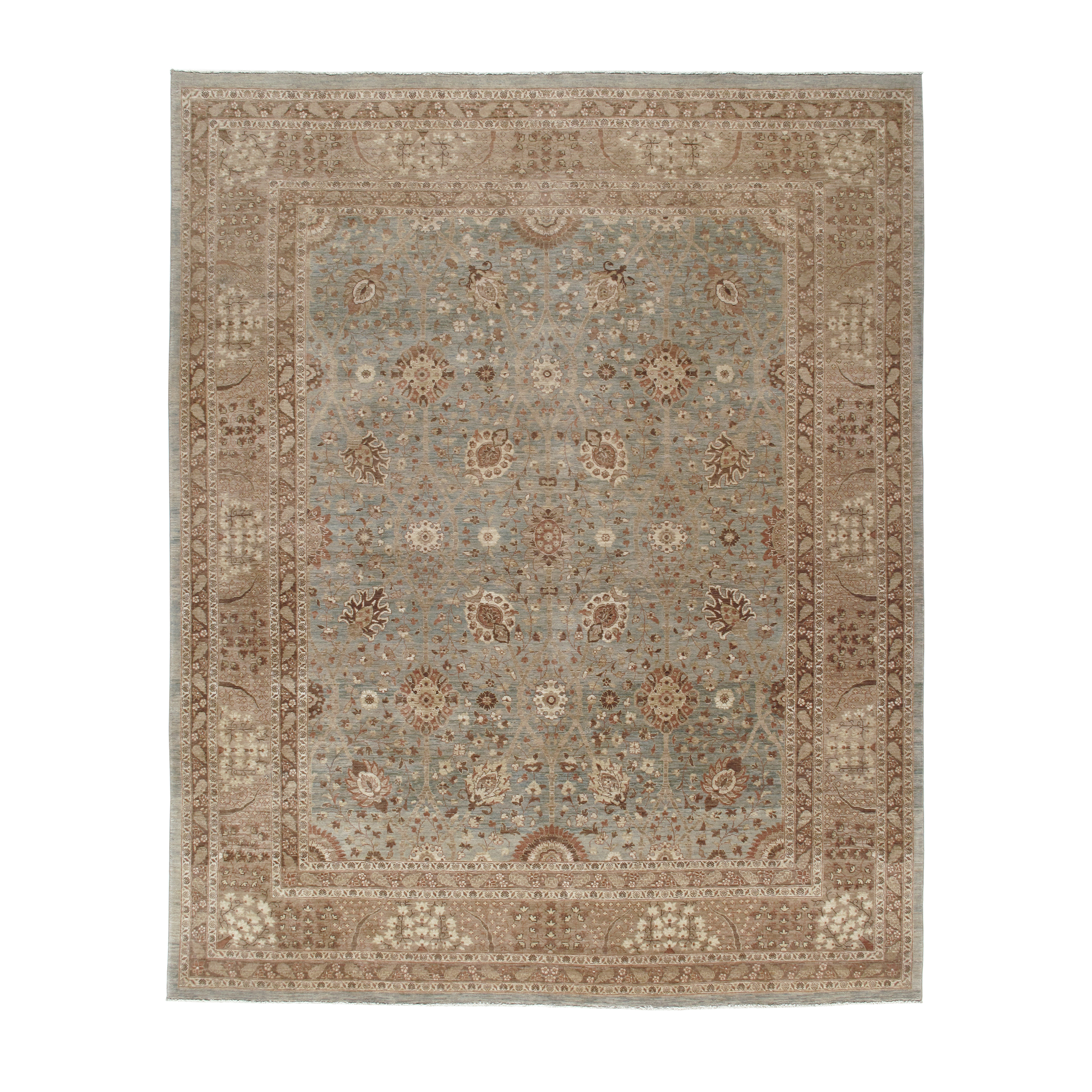 This Persian Tabriz rug is hand-knotted and made of hand-spun wool. 
