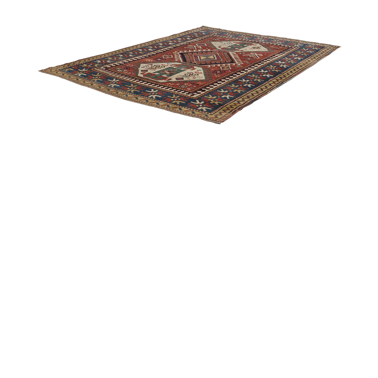This Kazak rug is hand-knotted and made of 100% wool.