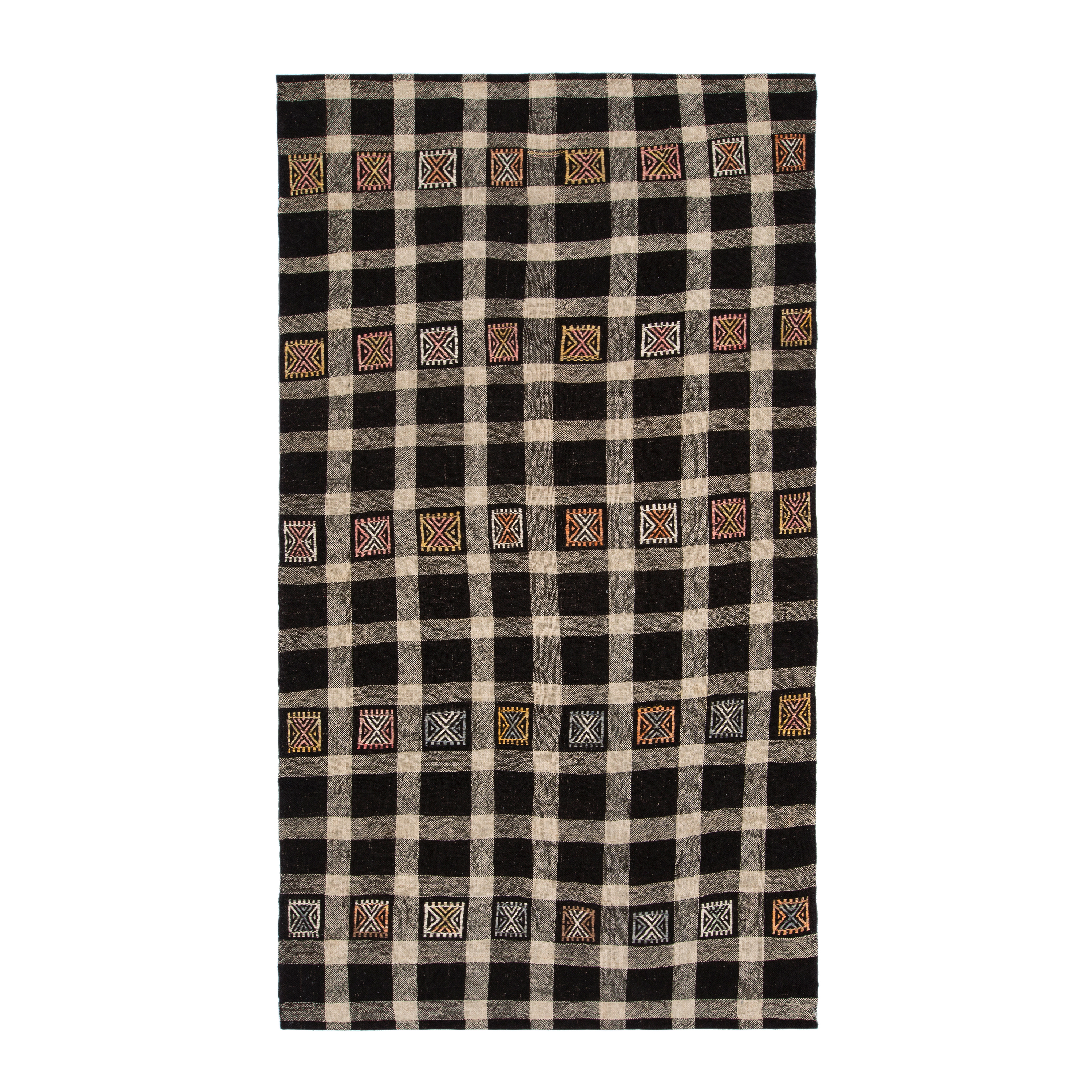 This Checkered rug is Handwoven and made of 100% wool. 