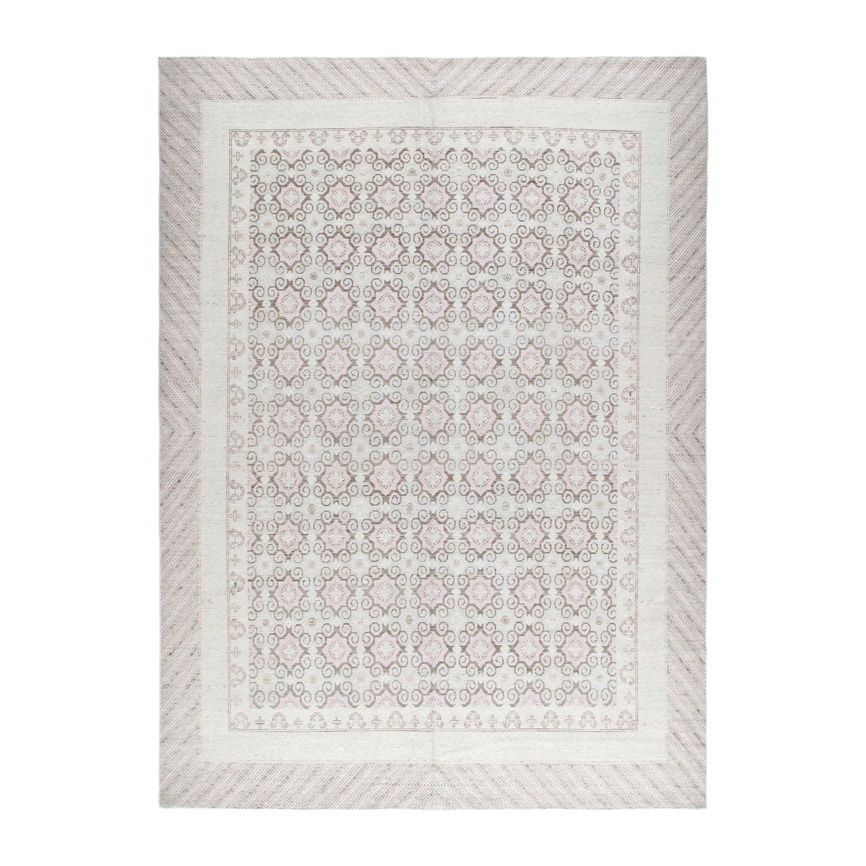 This modern geometric rug is hand-knotted with 100% hand spun wool. With the use of all natural vegetable dyes, we have created the perfect neutral cocoa palete, acting as a transitional piece. 