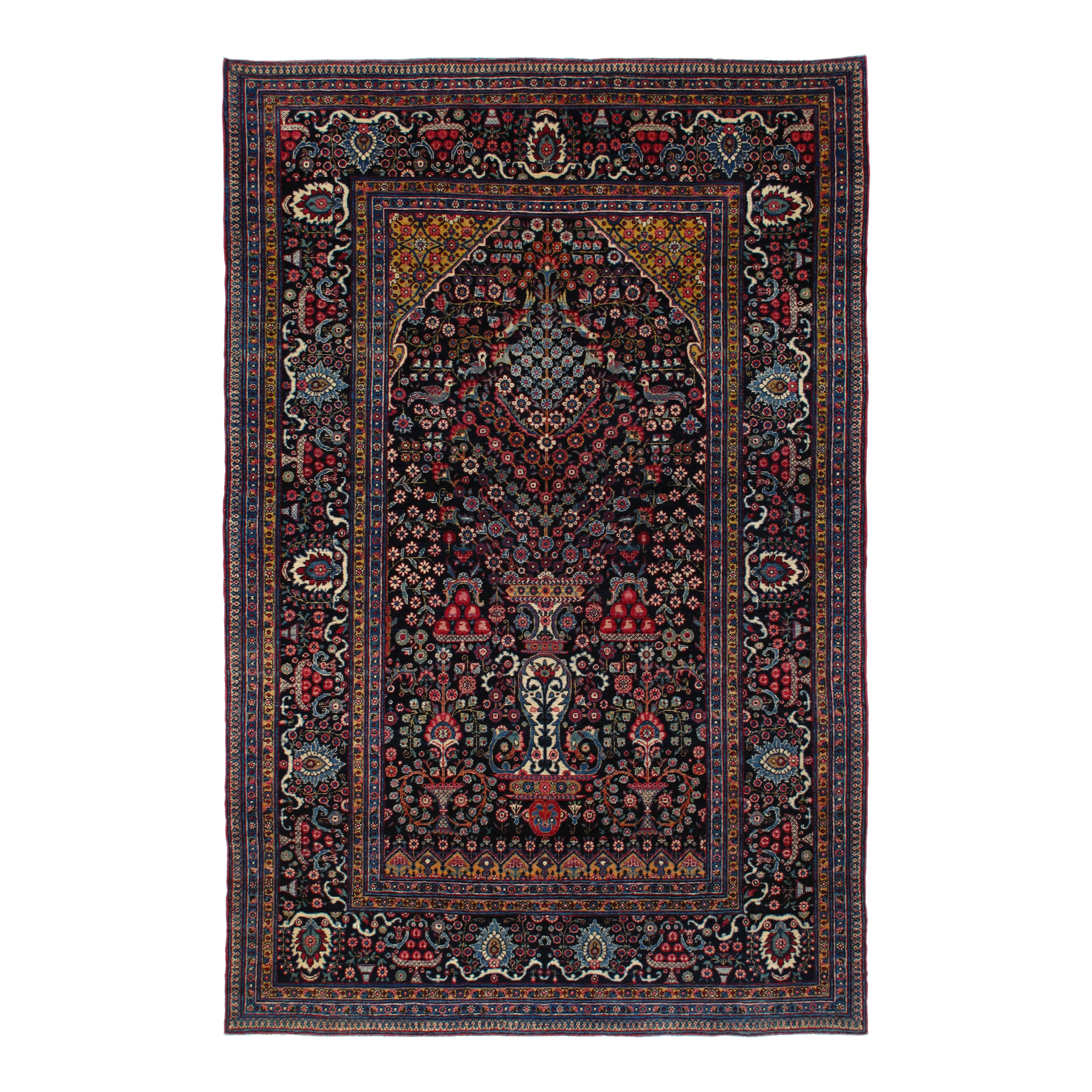 Antique Persian Tehran rug is made of 100% wool.