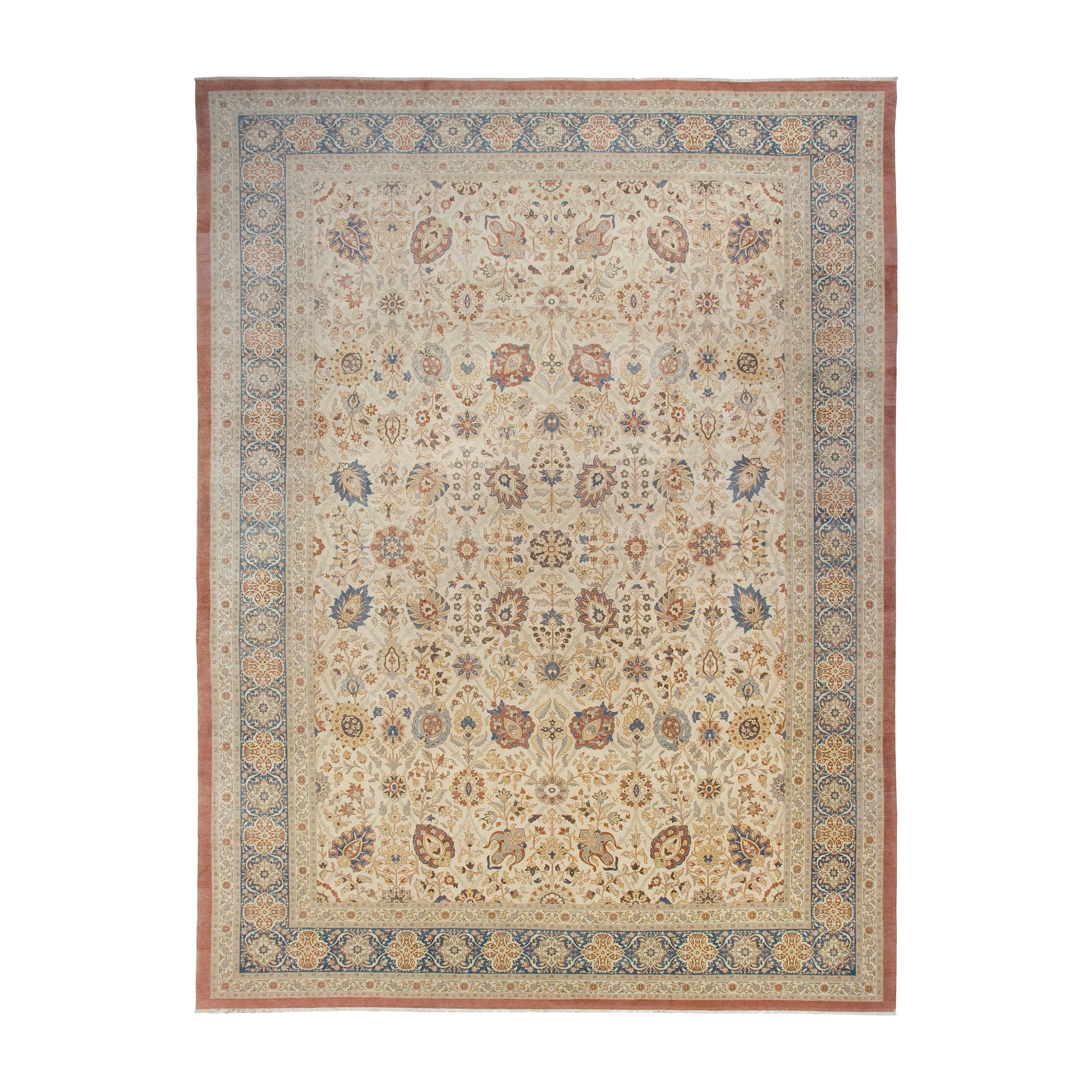 This Persian Tabriz rug is hand-knotted.