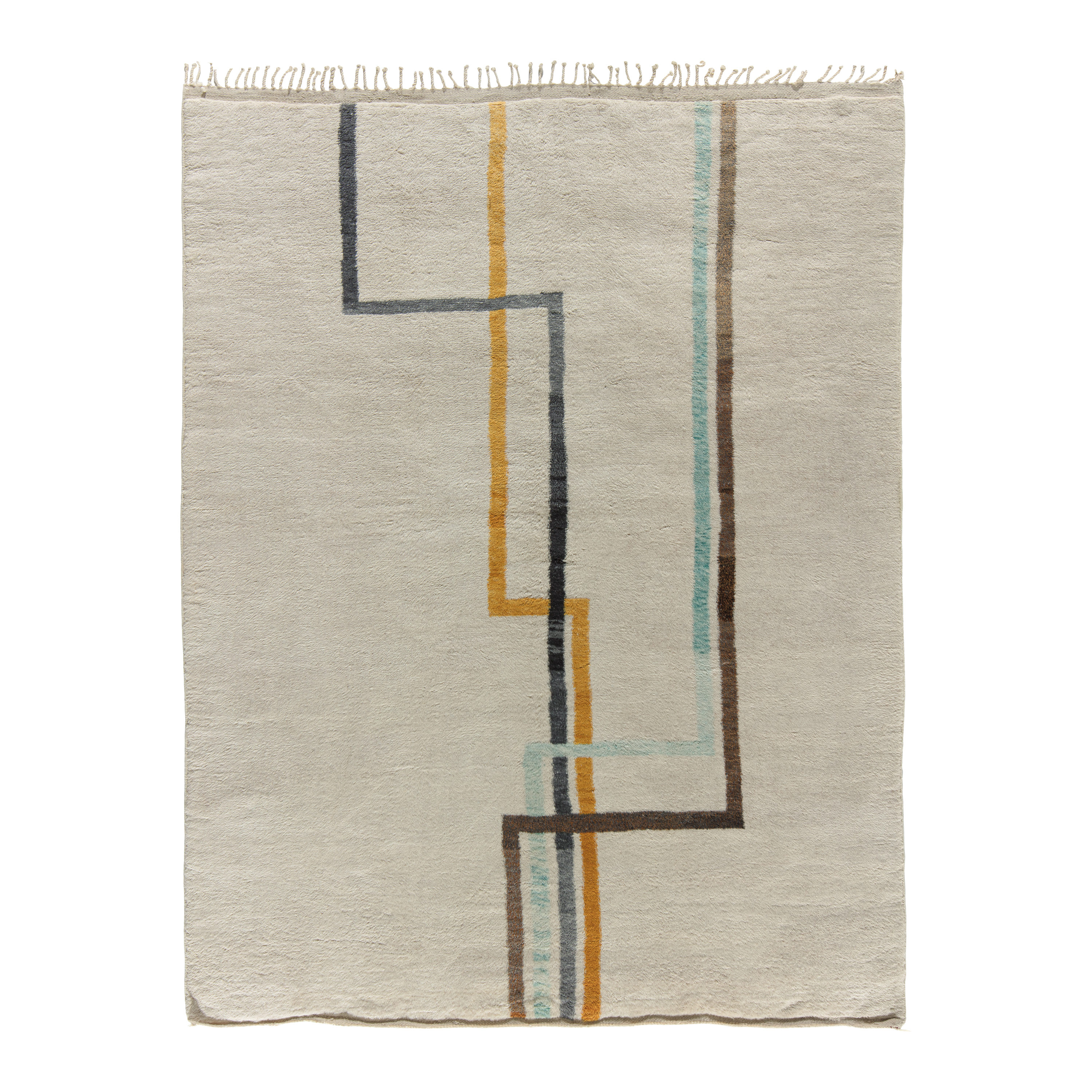This original Modern Beni Ourain Moroccan rug is styled after the Beni Ourain rugs that were produced by the nomadic Berber tribes in North Africa for centuries.