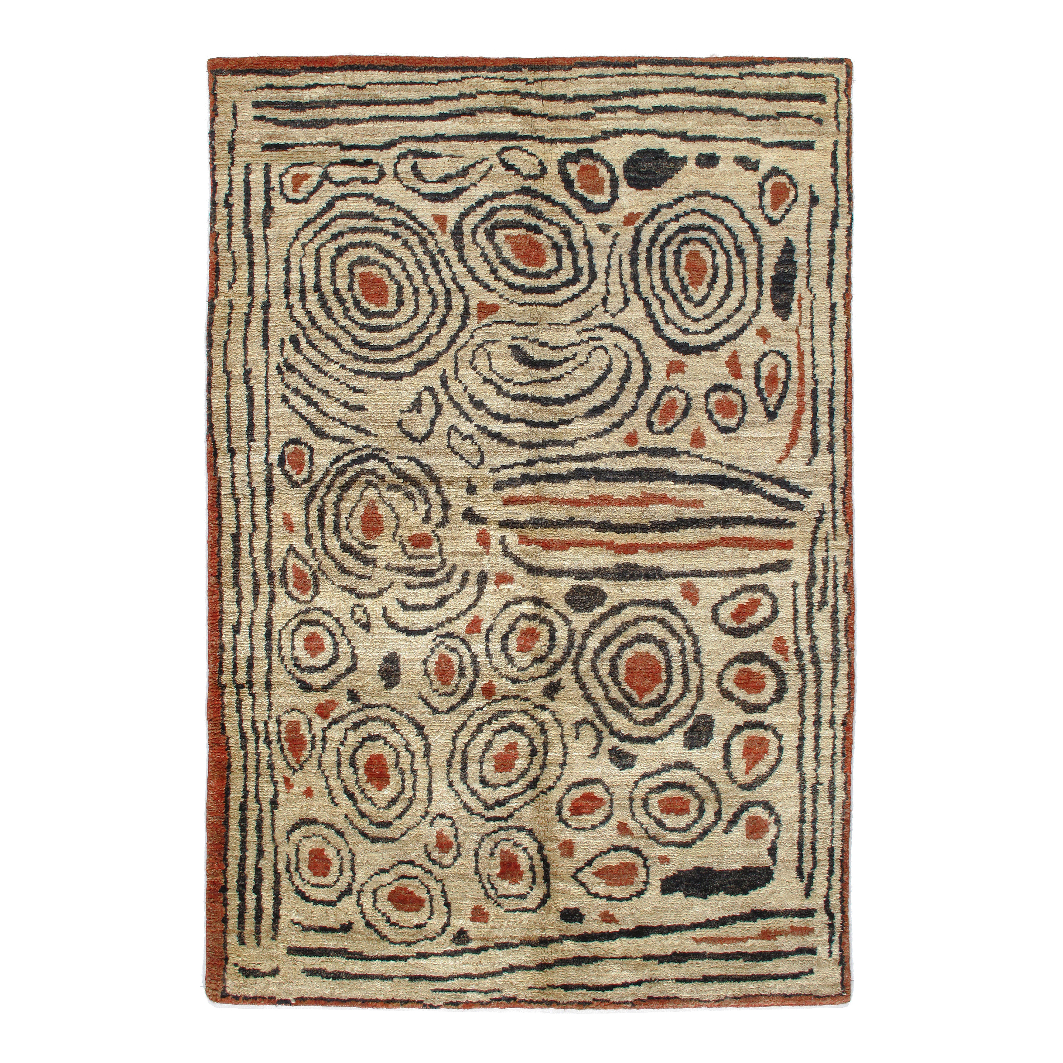 This vintage European rug was handmade and hand knotted. 