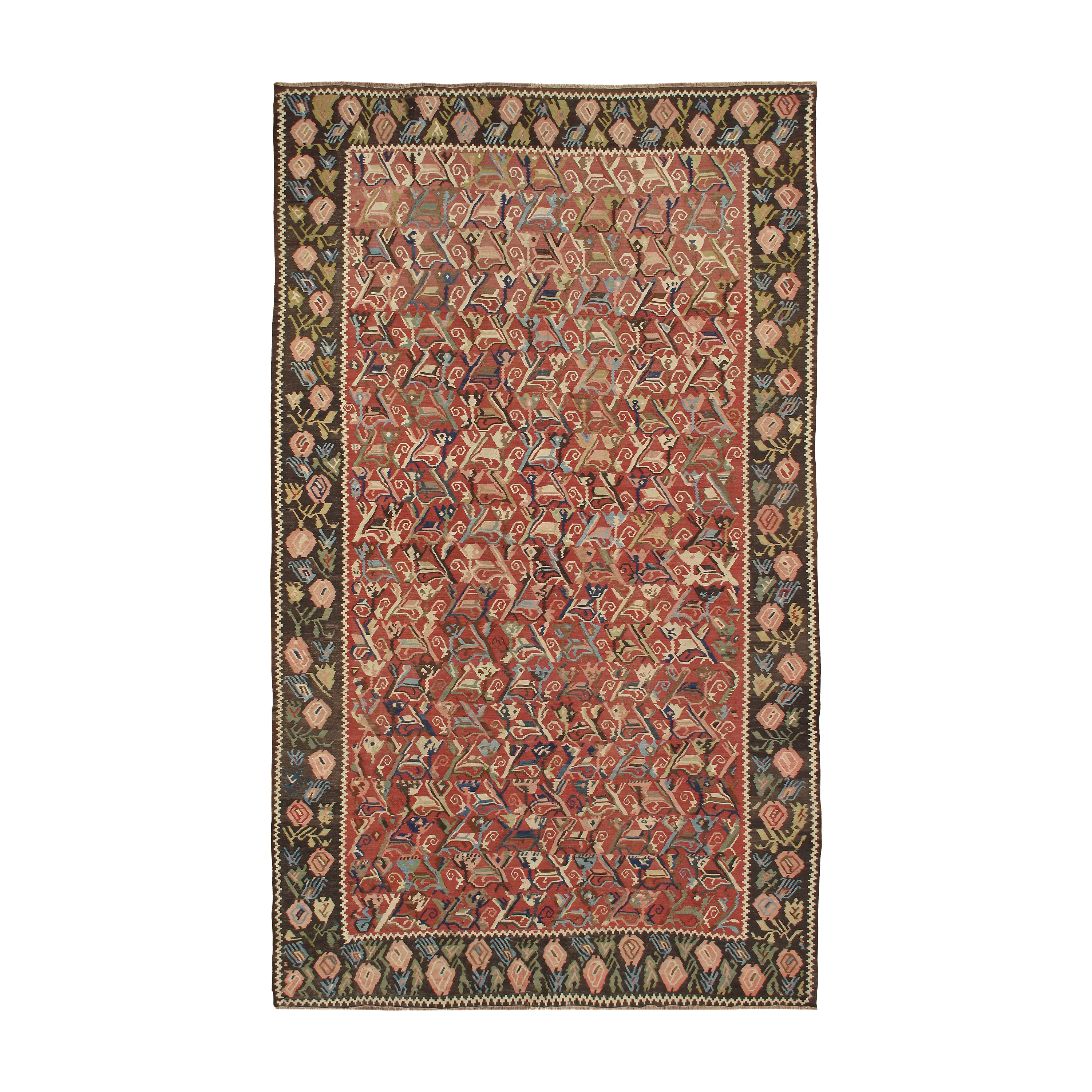 This Antique Caucasian French Design flatweave rug is from Karabagh, located in the north west Caucasus region.