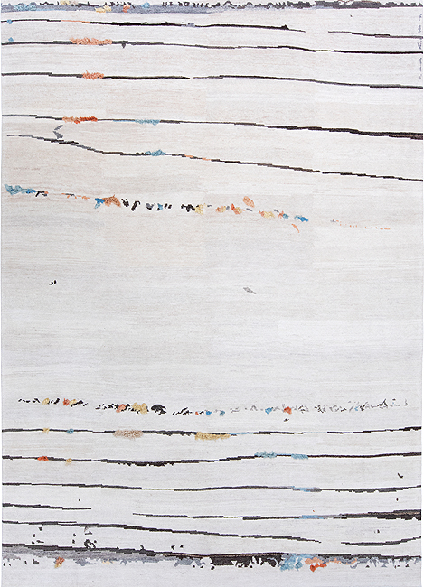 Carmel rug is a hand-knotted, modern piece made from naturally dyed wool with silk accents. 