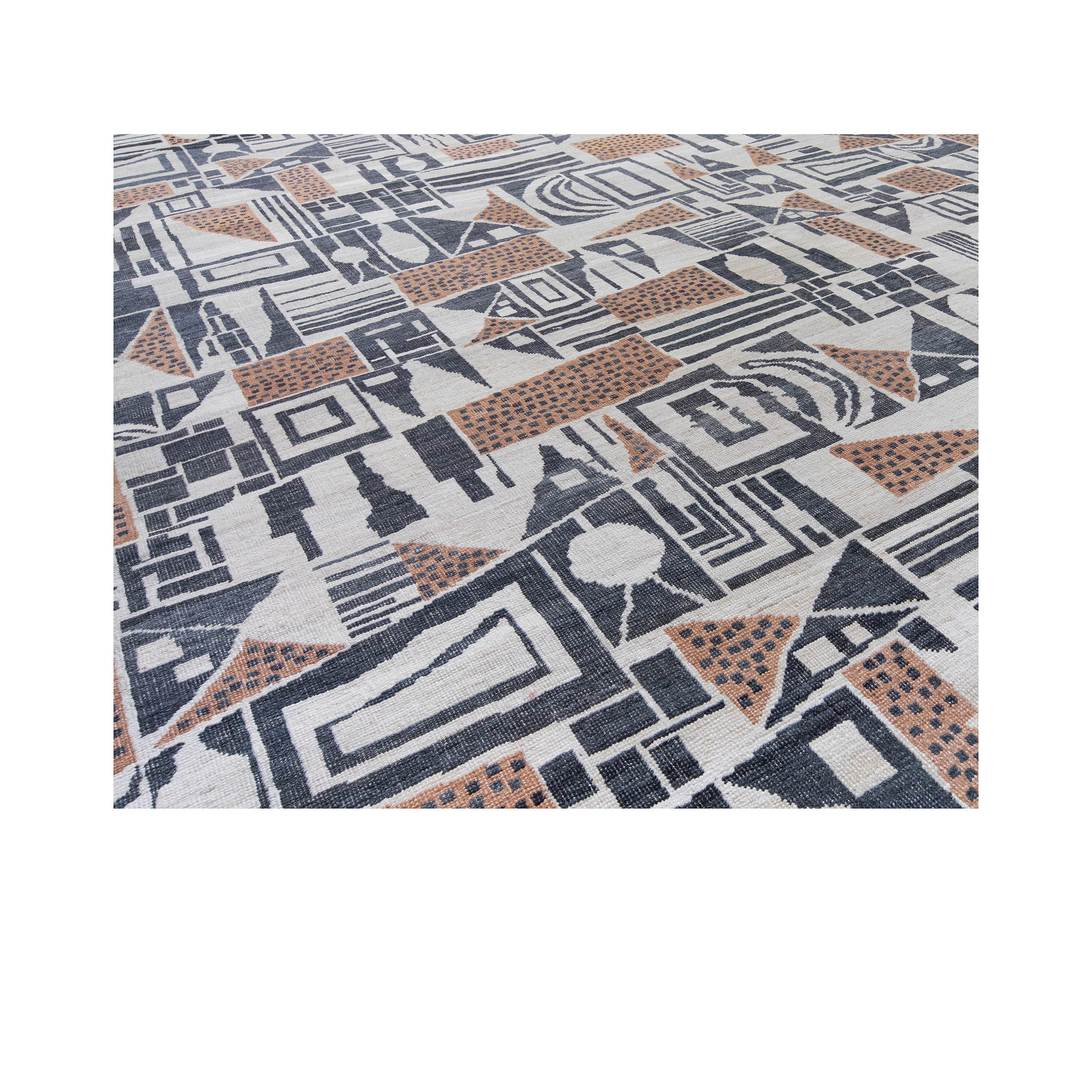 Cubist rug is hand-knotted using the finest quality wool and natural dyes.