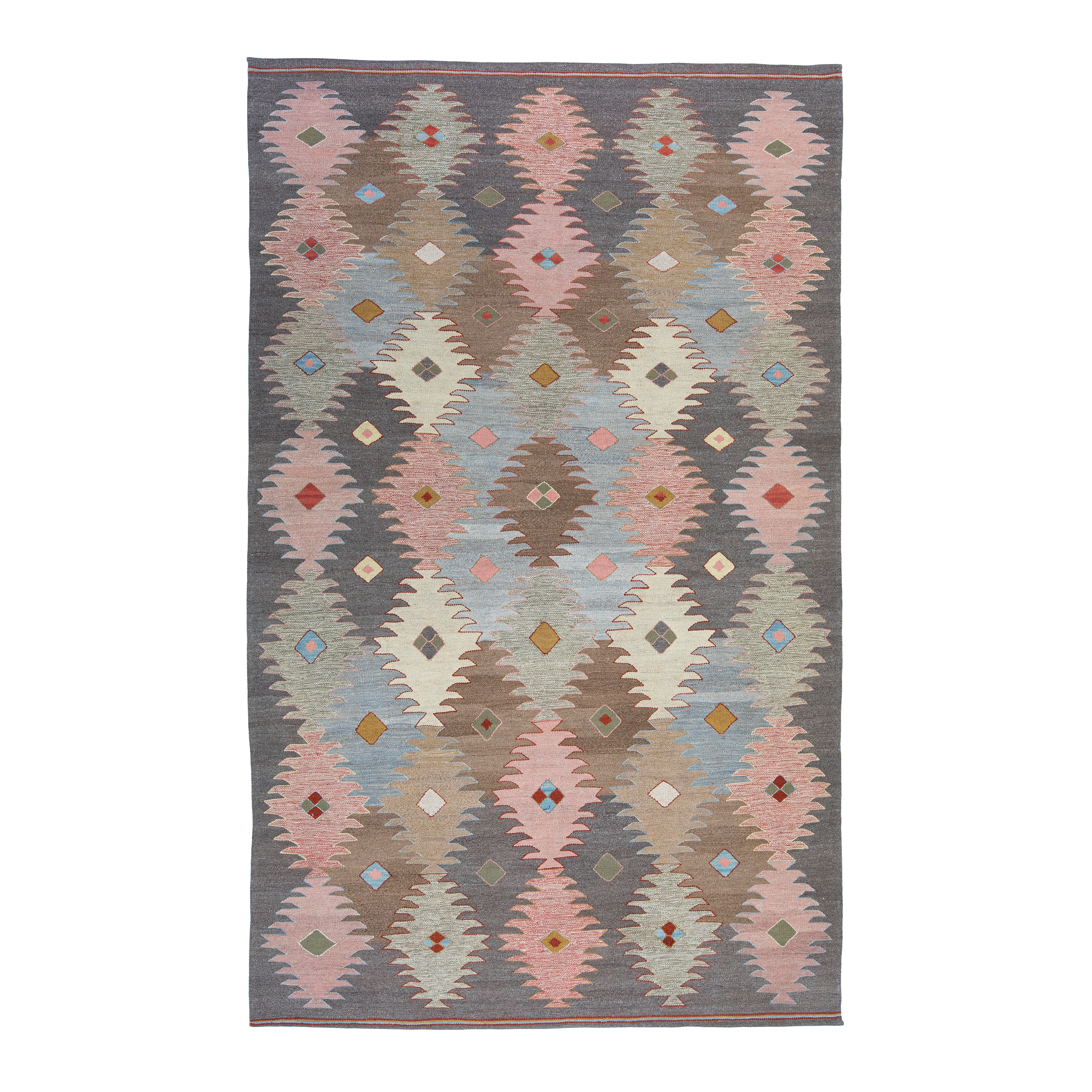 Kalach flatweave rug resembles the rare and collectible antique Khalaj kilim by a renowned Turkish group that were produced in the 19th century and earlier.  