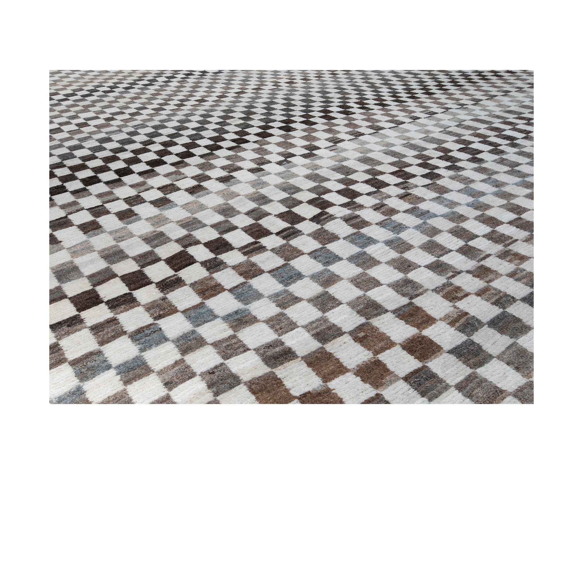 Checkered flatweave rug that is hand-knotted and made from the finest handspun undyed wool. 