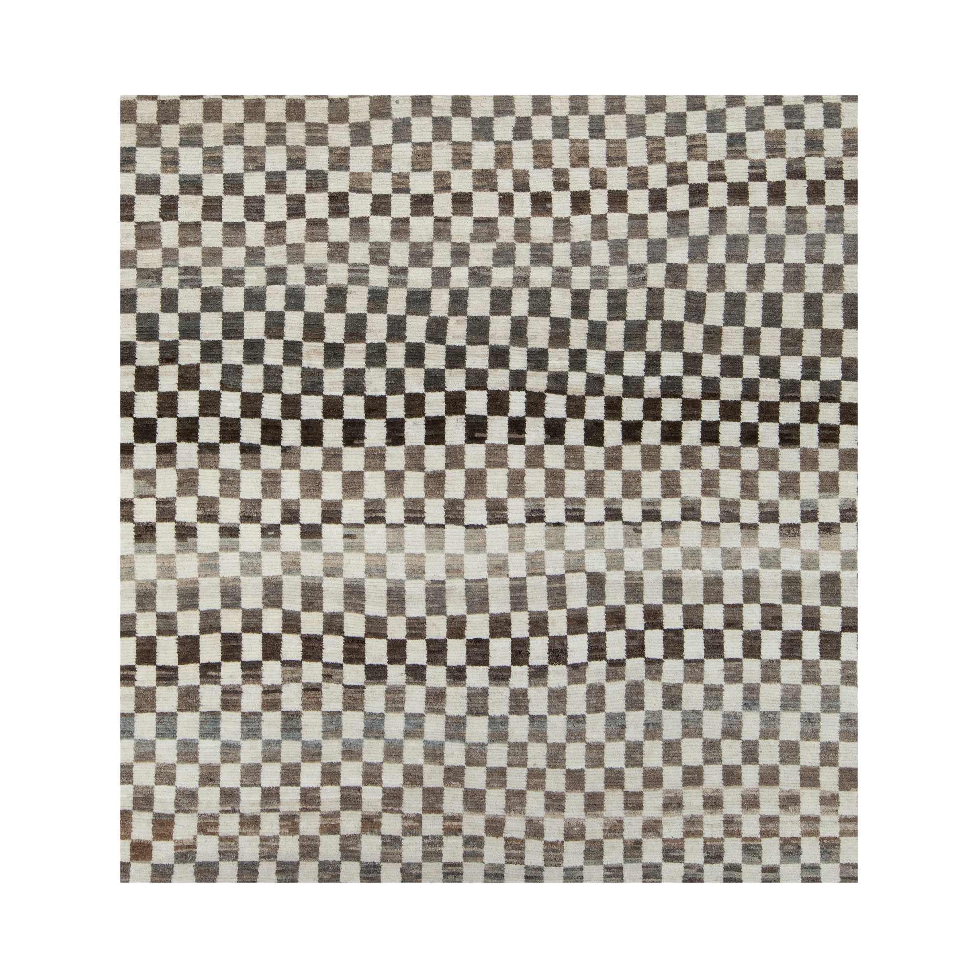 Checkered flatweave rug that is hand-knotted and made from the finest handspun undyed wool. 