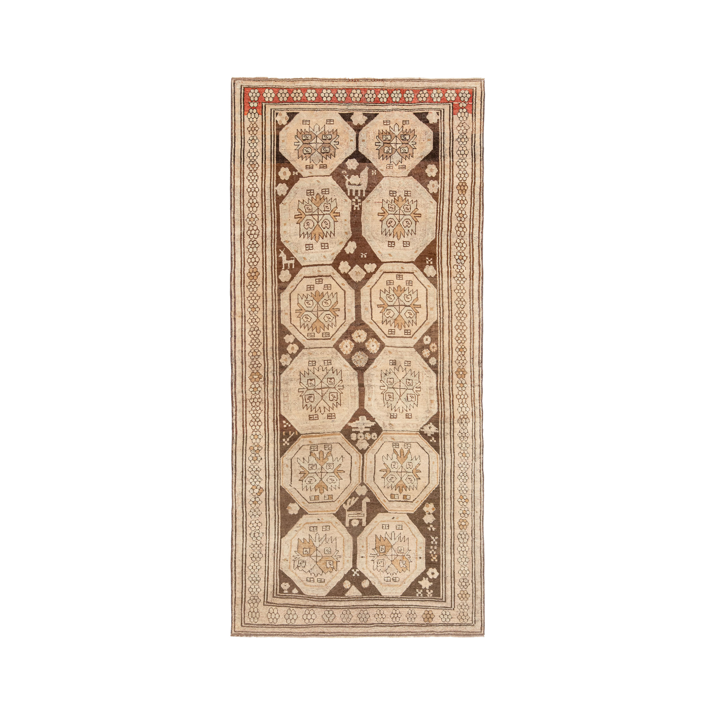 This Kurdish rug is  Hand-knotted and made of 100% wool.