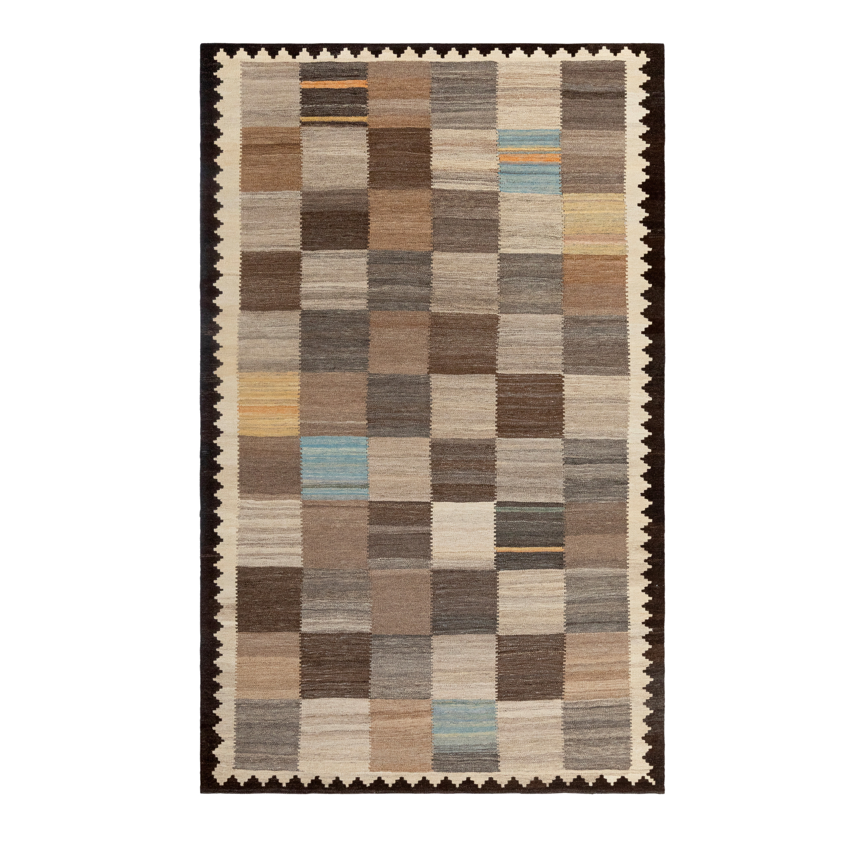 Handwoven Checkered Flatweave Rug in Natural, Undyed Wool 