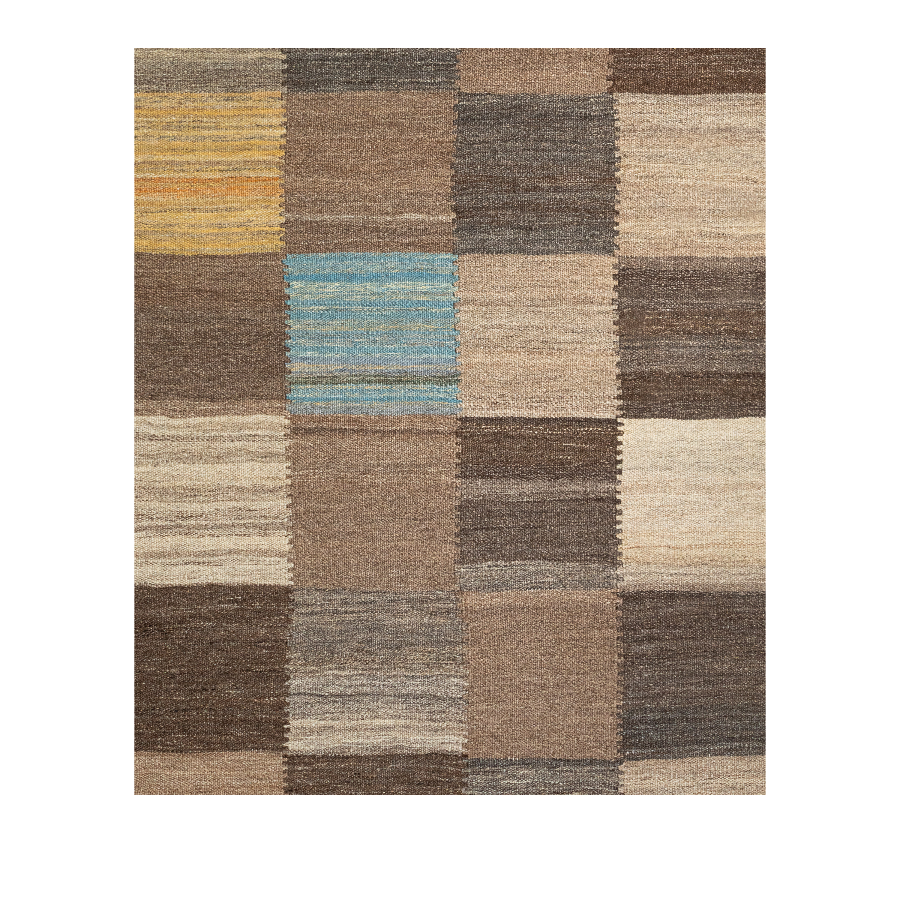 Handwoven Checkered Flatweave Rug in Natural, Undyed Wool 