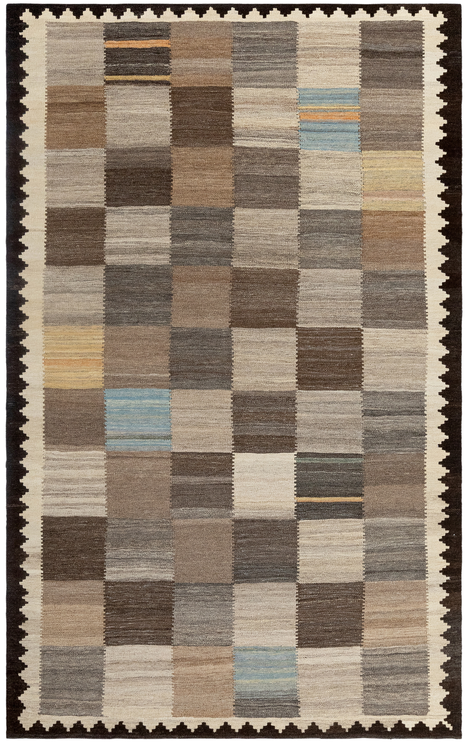 Handwoven Checkered Flatweave Rug in Natural, Undyed Wool 