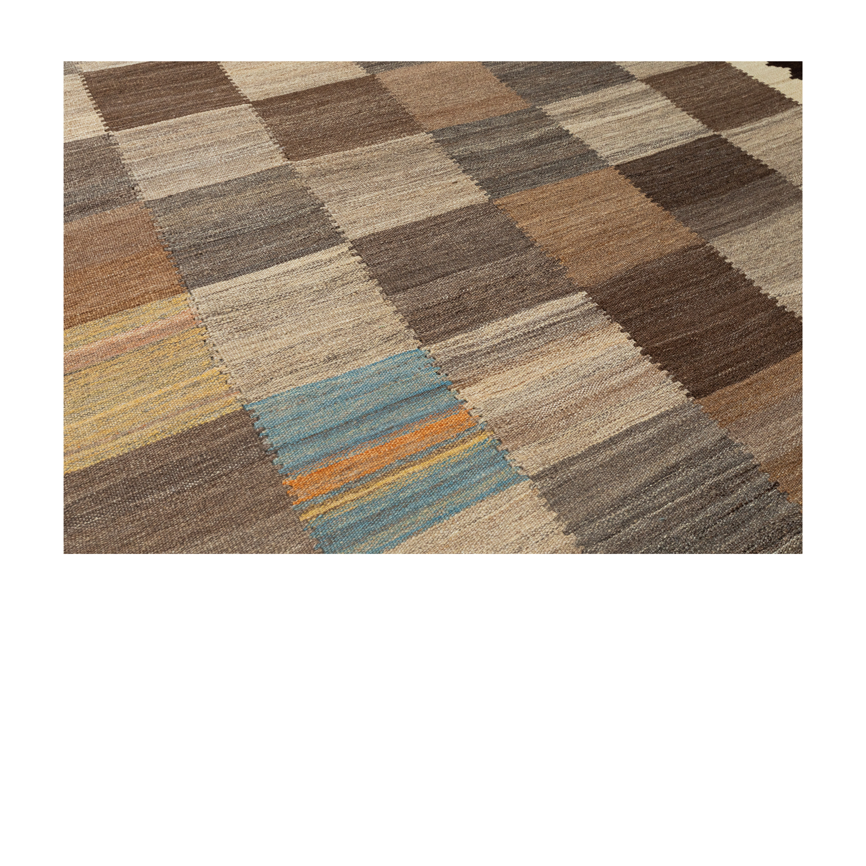 Handwoven Checkered Flatweave Rug in Natural, Undyed Wool 