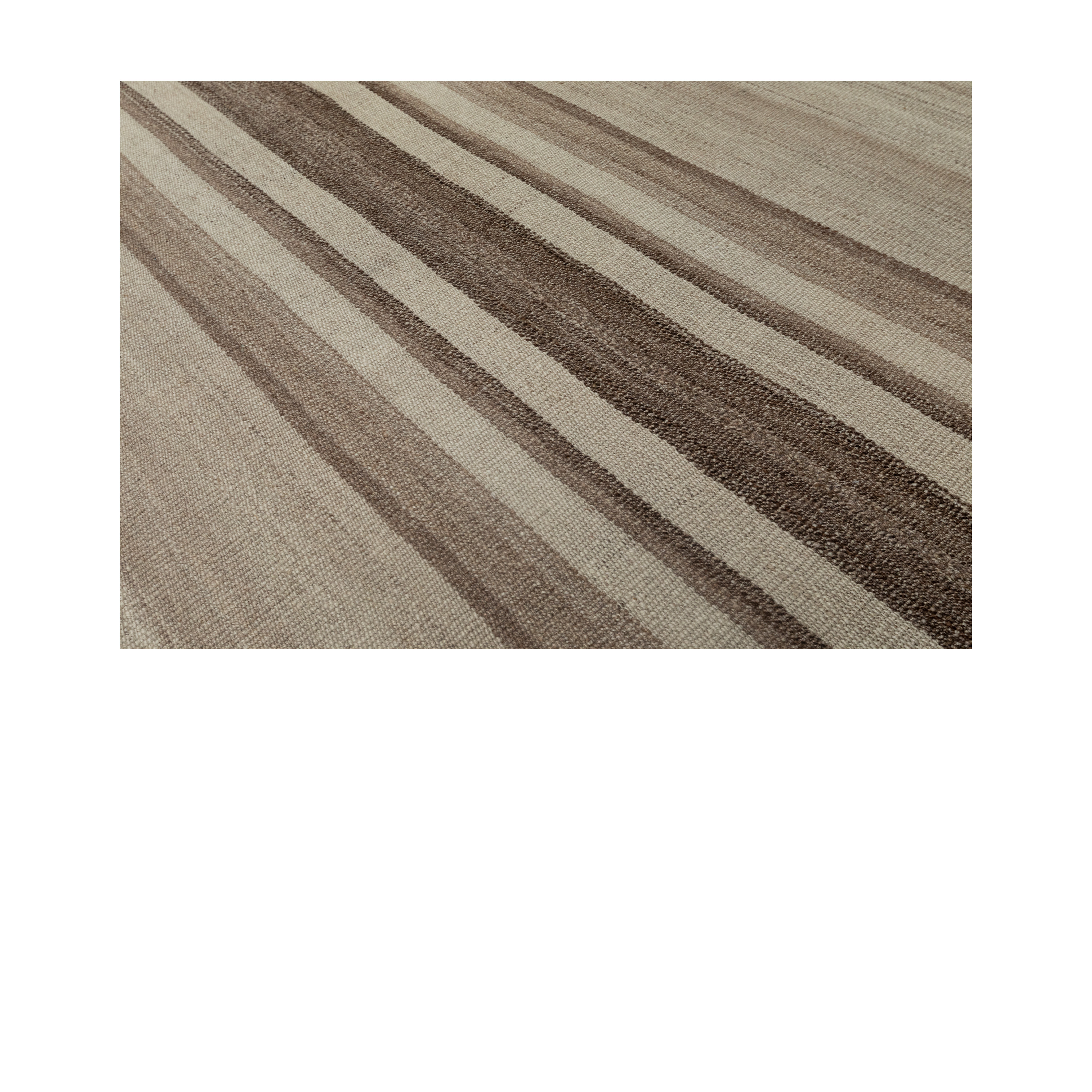 Vintage Flatweave Handwoven Striped Wool in Neutral Earth Tones, Mid-20th Century