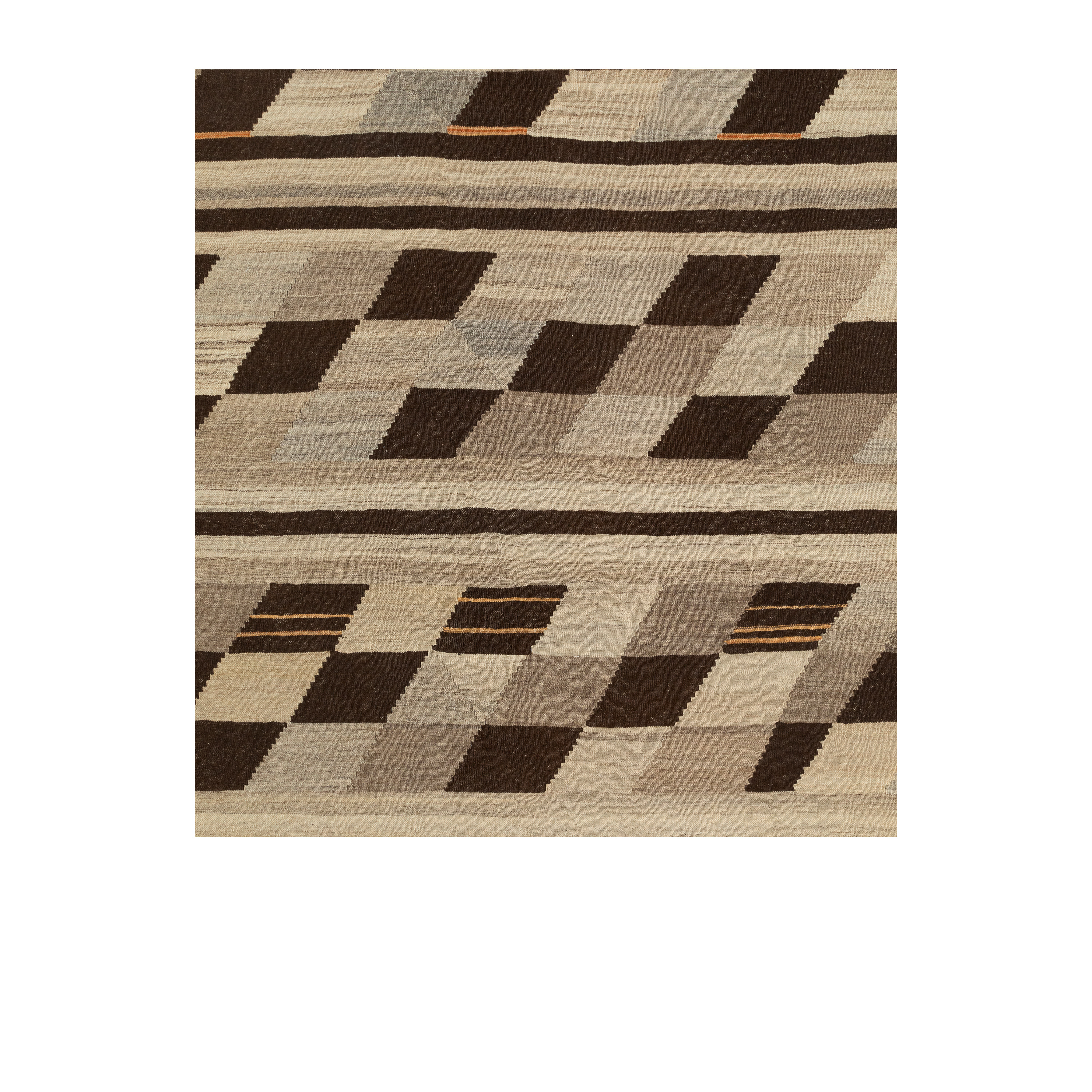 Modern geometric flatweave rug with diamond stripe motif in neutral earth tones – Handwoven by Nasiri