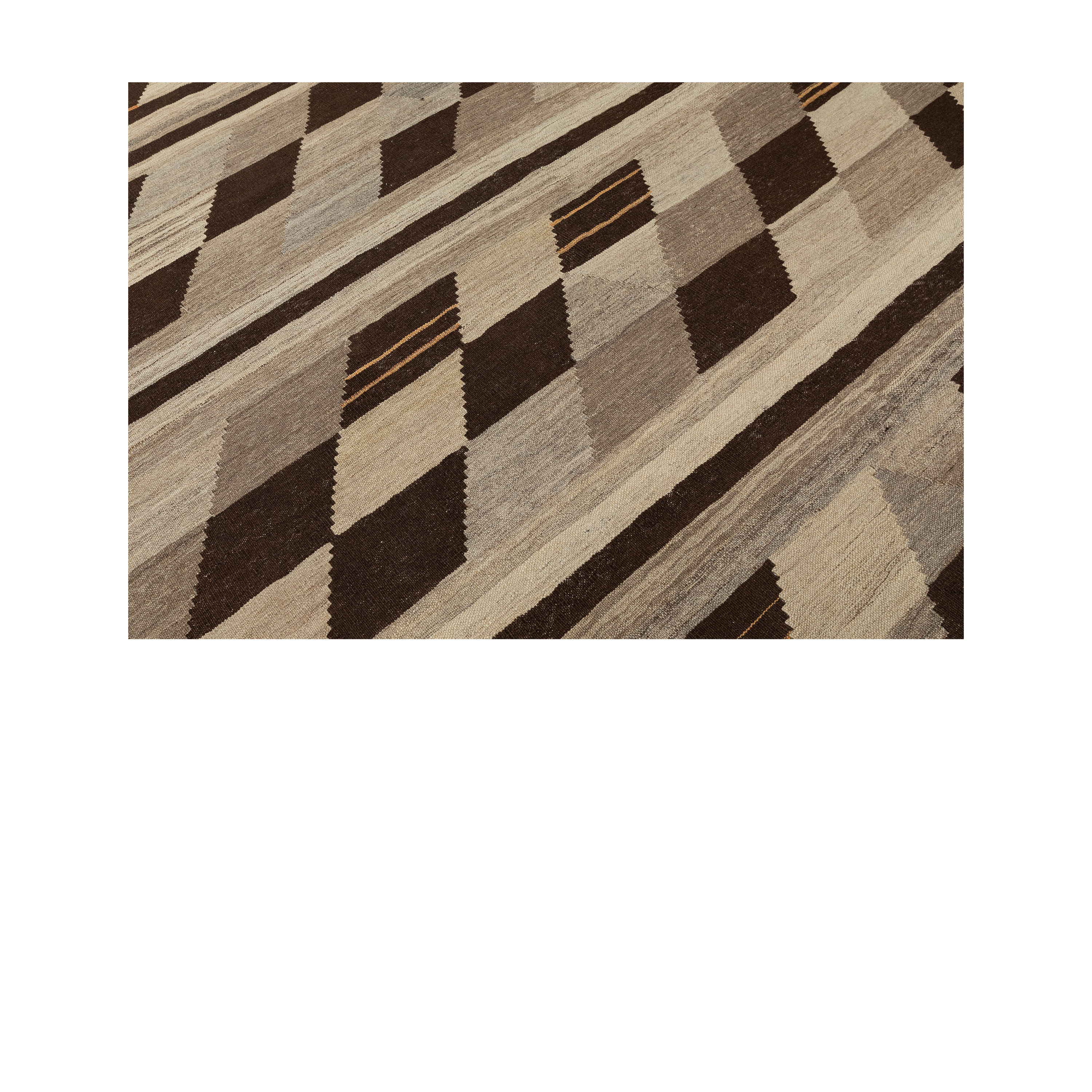 Modern geometric flatweave rug with diamond stripe motif in neutral earth tones – Handwoven by Nasiri