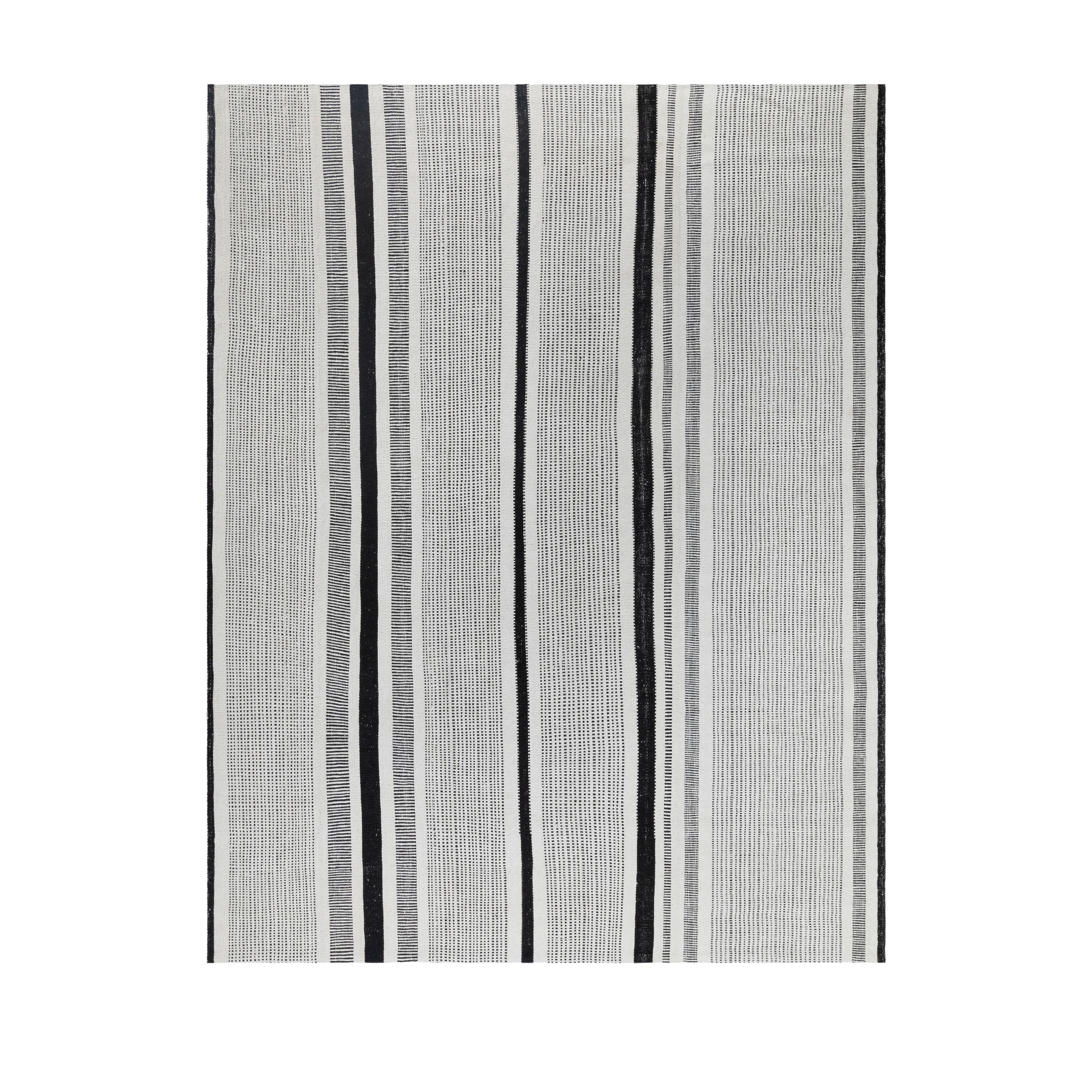 Nasiri Modern Flatweave Kilim Rug – Black and White Handwoven Wool Stripe Design