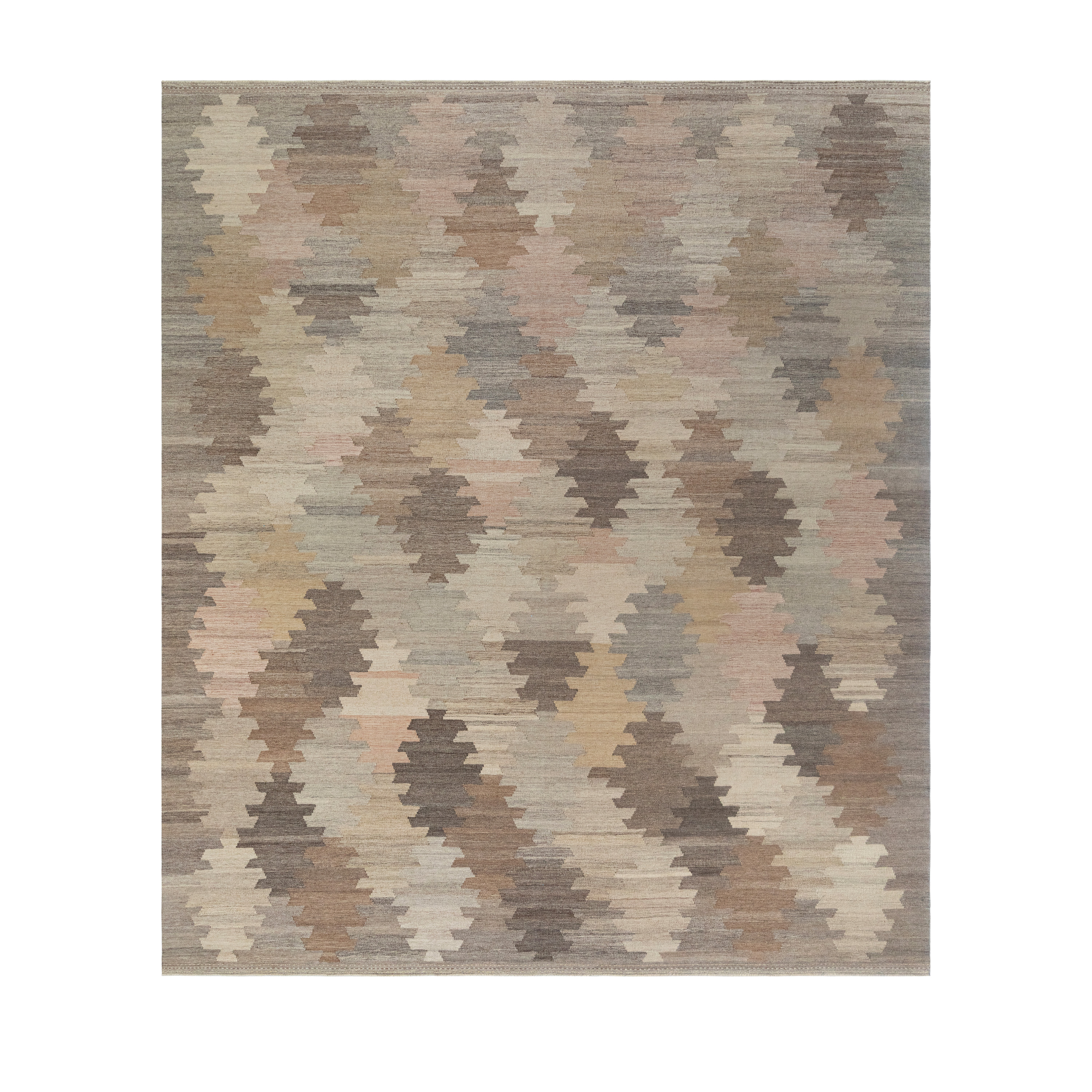 Kalach flatweave rug inspired by antique Khalaj kilims, handwoven in neutral earth tones using Persian wool and natural dyes