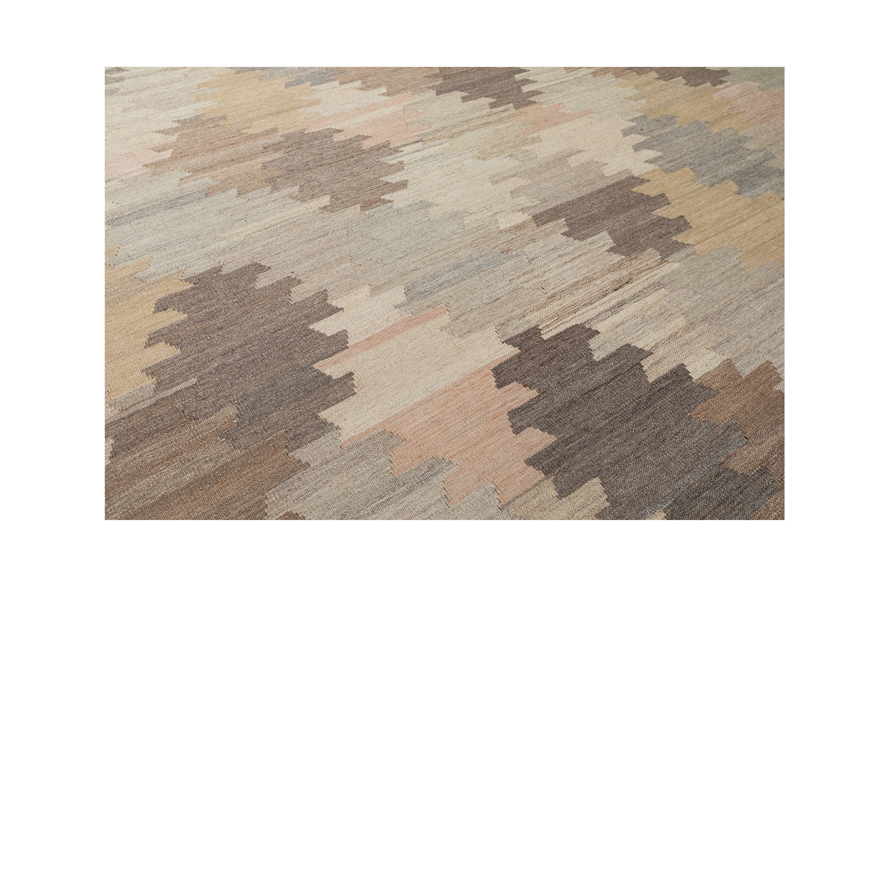 Kalach flatweave rug inspired by antique Khalaj kilims, handwoven in neutral earth tones using Persian wool and natural dyes