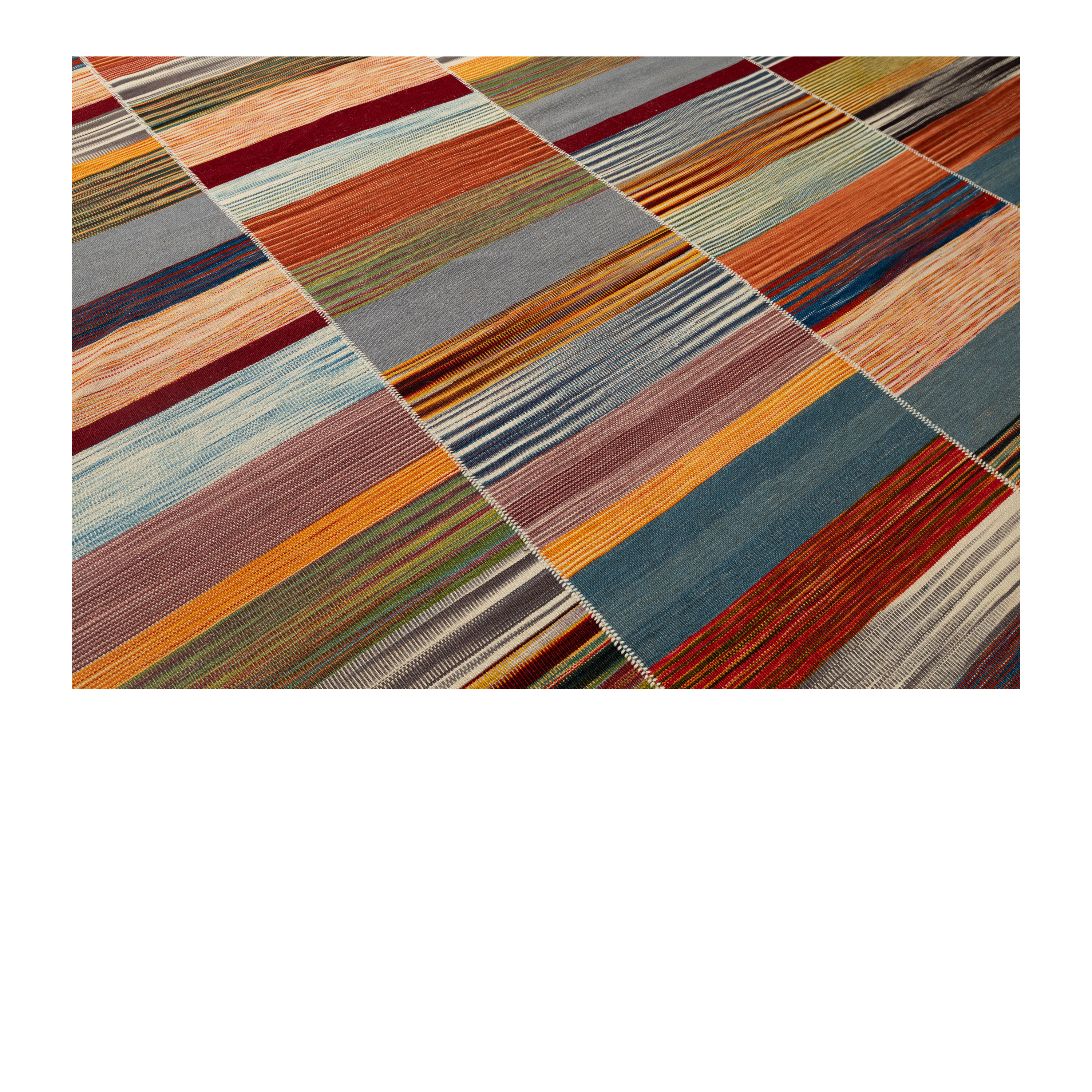 “Mazandaran kilim rug in multicolor horizontal stripes, handwoven with natural dyed wool – custom artisan flatweave by Nasiri Carpets”