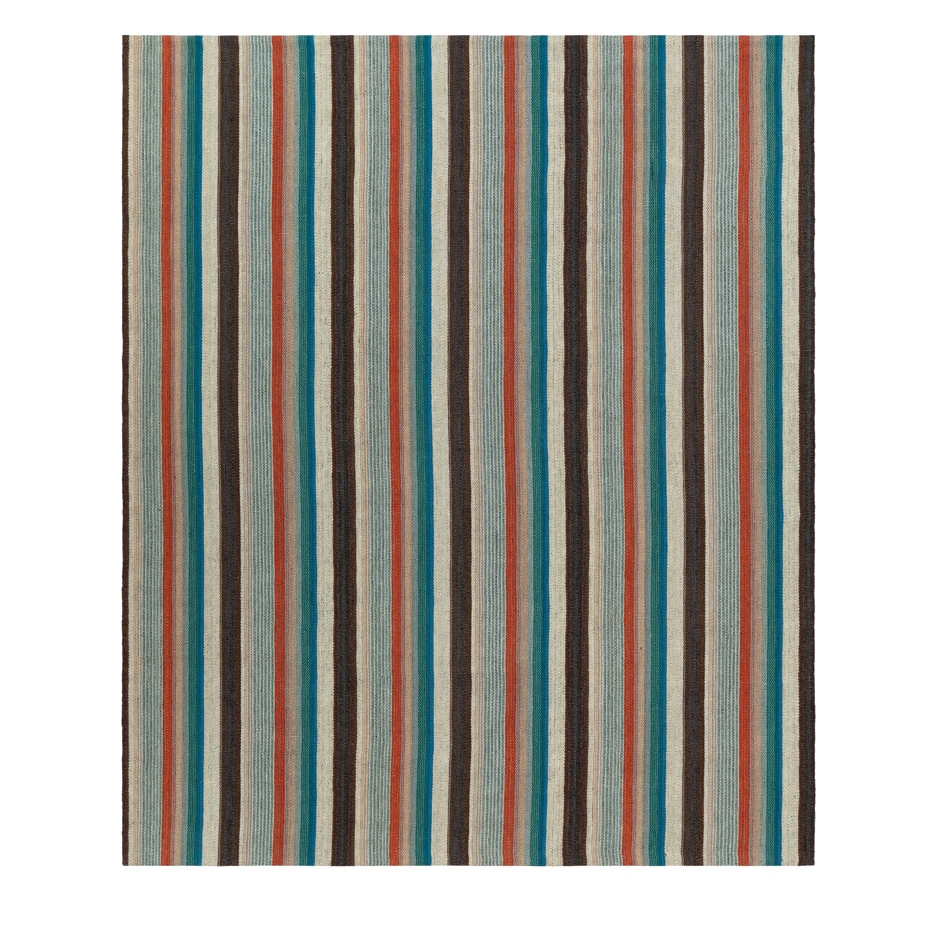 “Multicolor Pelas kilim rug with vertical stripes inspired by antique Kurdish kilims, handwoven in wool with natural dyes – modern artisan flatweave by Nasiri Carpets”