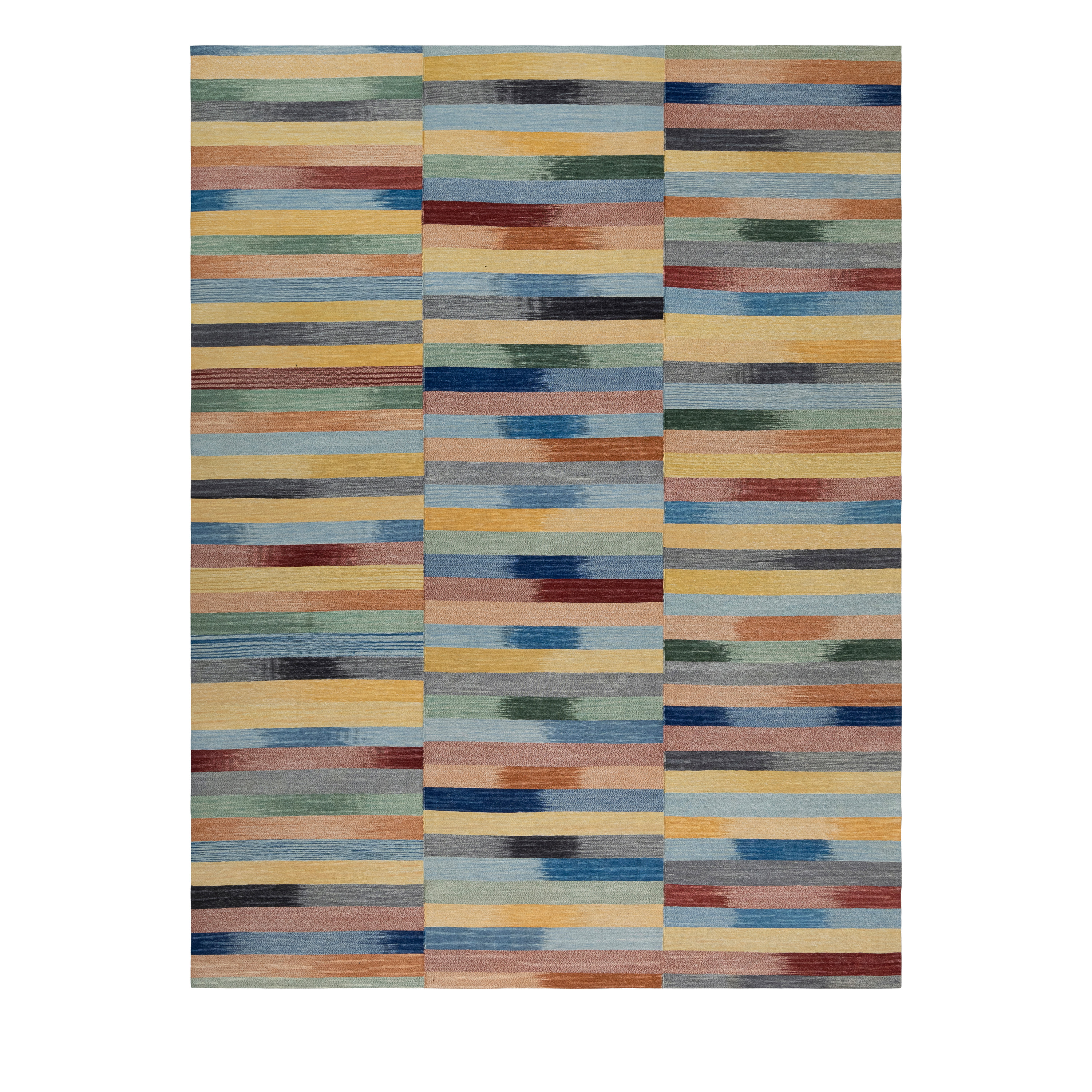 “Mazandaran kilim rug in multicolor horizontal stripes with vertical panels, handwoven wool and natural dye – artisan Persian flatweave by Nasiri Carpets”