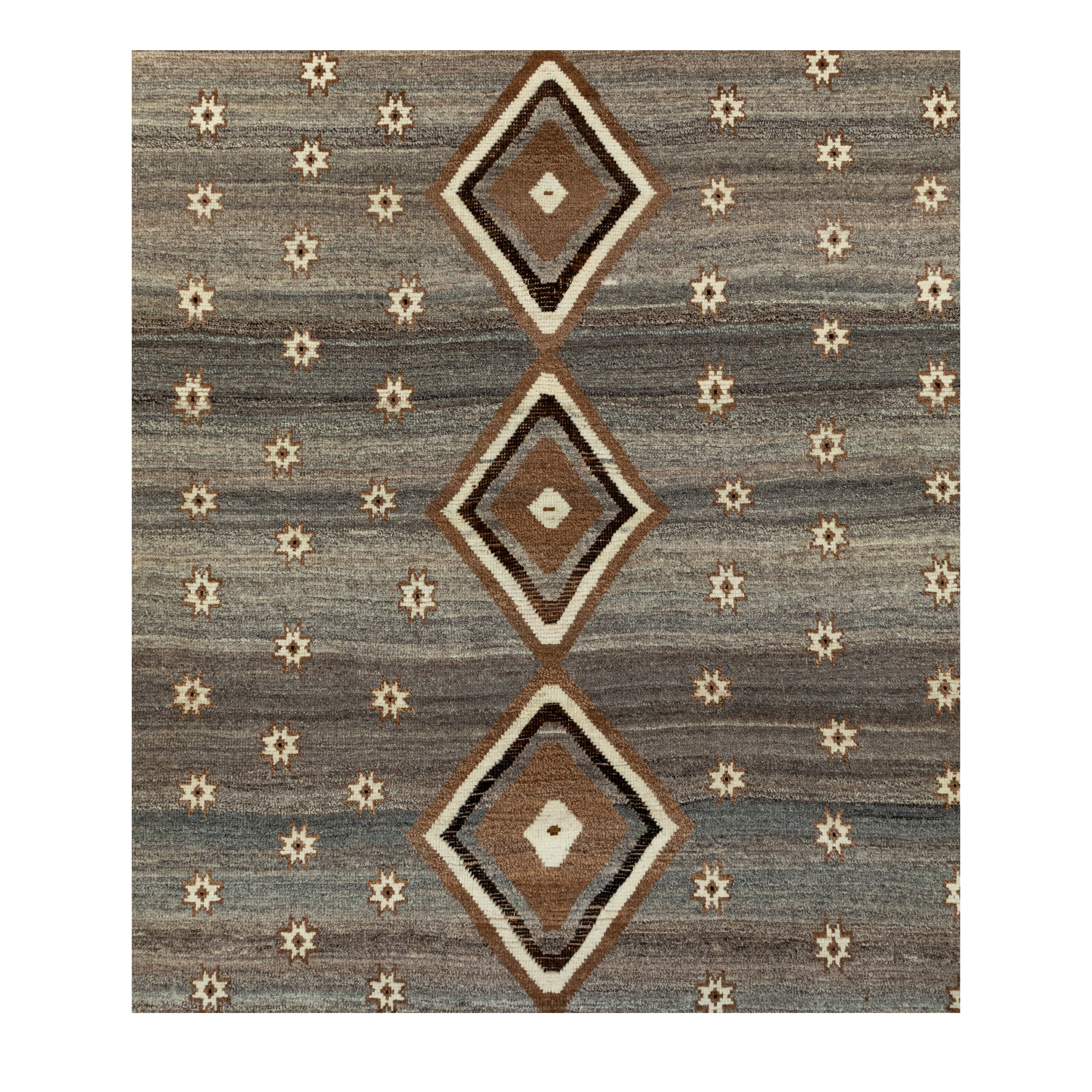“Gabbeh rug from Shiraz with diamond medallions and star motifs, handwoven in wool with natural dyes – modern Persian tribal rug by Nasiri Carpets”