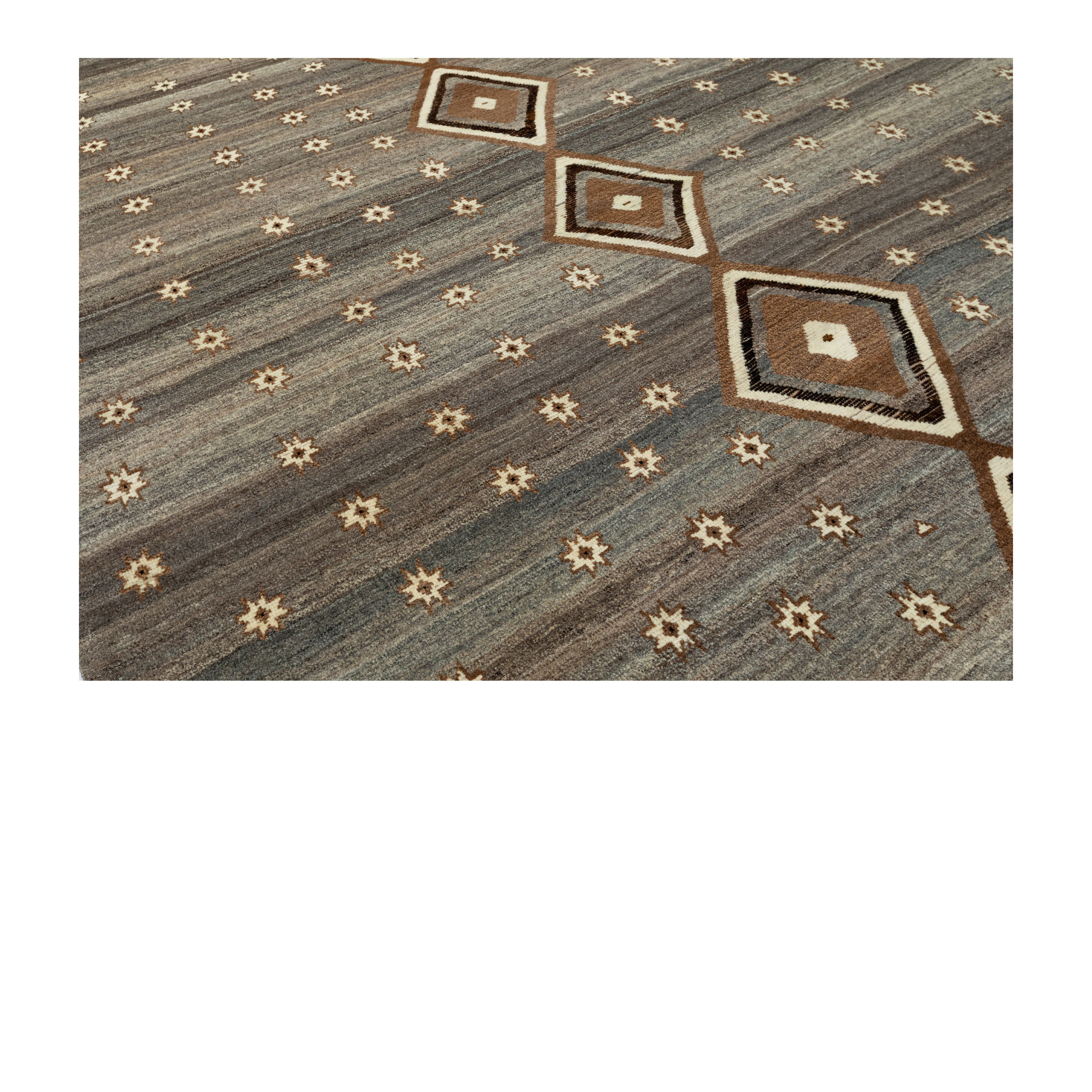 “Gabbeh rug from Shiraz with diamond medallions and star motifs, handwoven in wool with natural dyes – modern Persian tribal rug by Nasiri Carpets”