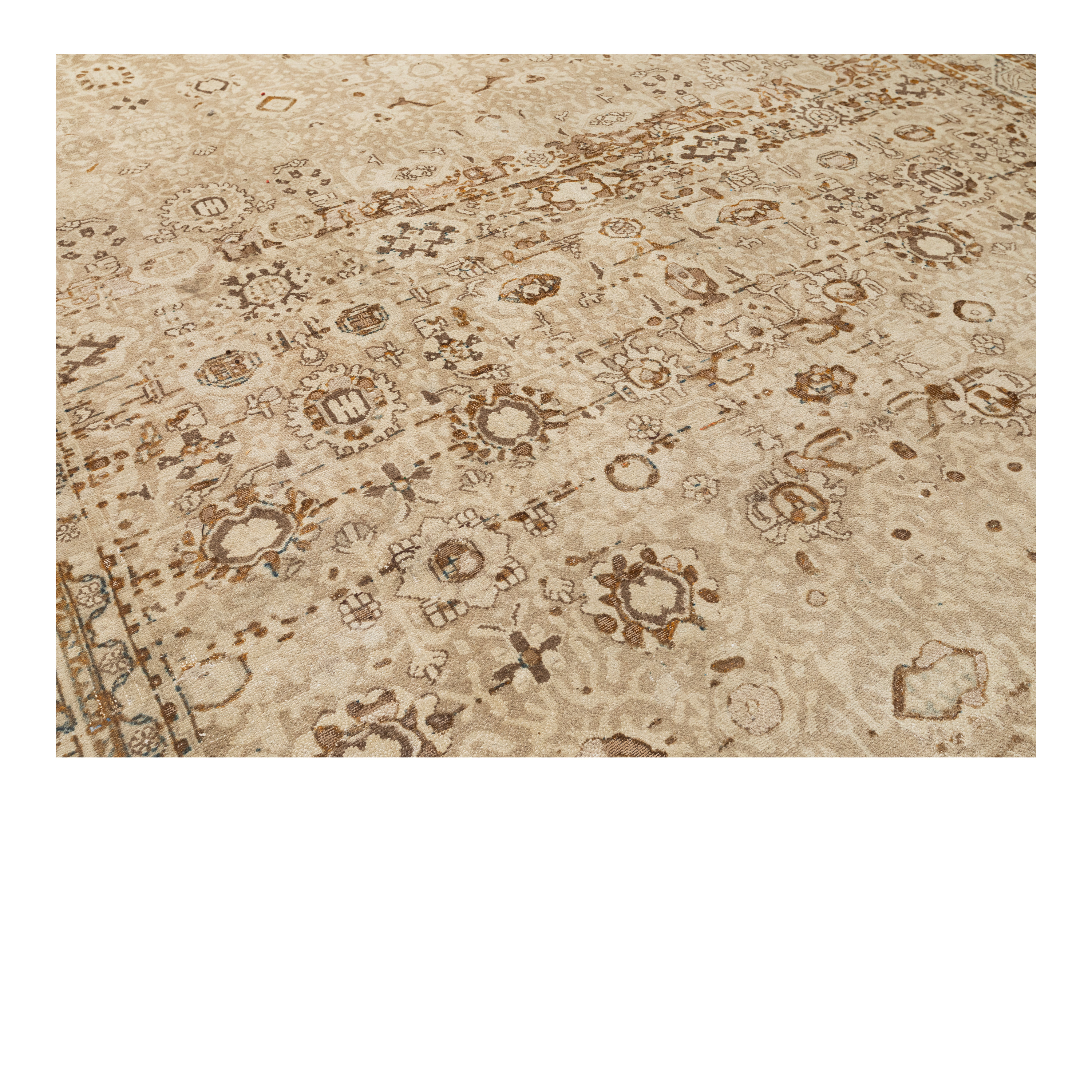Vintage Persian Malayer rug with soft beige tones and oxidized motif texture, handcrafted with hand-spun wool and natural dyes – from Nasiri Carpets.