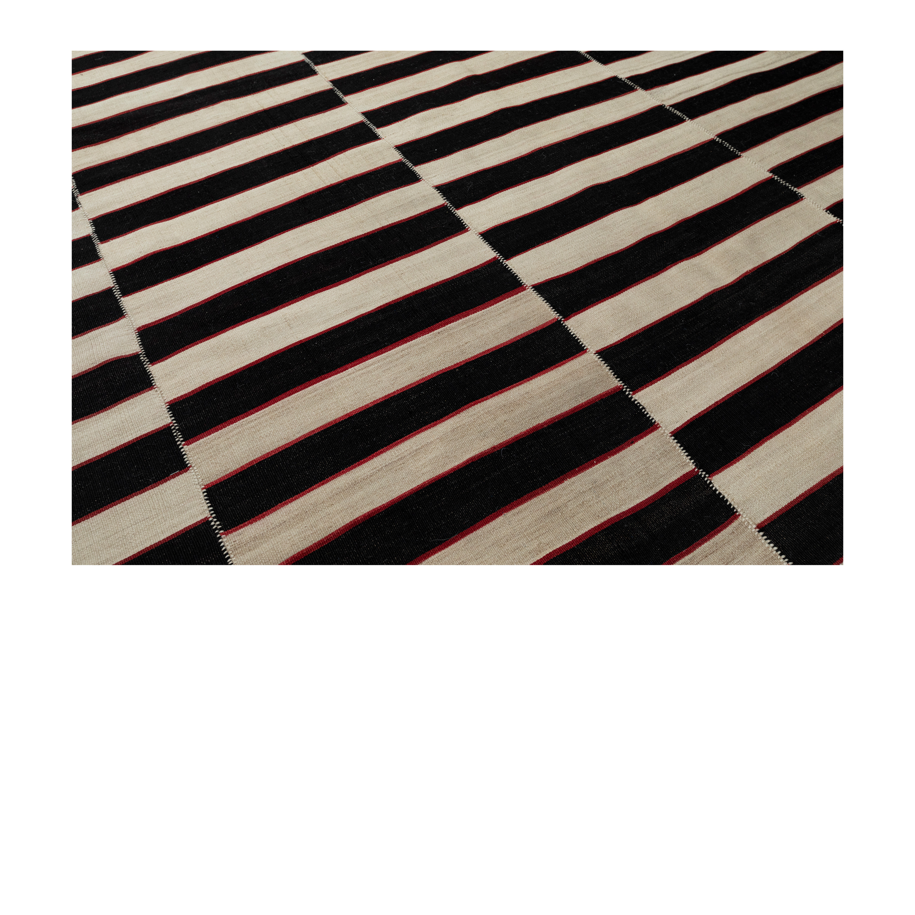 Mazandaran Vintage Kilim Flatweave rug by Nasiri Carpets – handwoven in black and beige stripes using natural-dyed wool