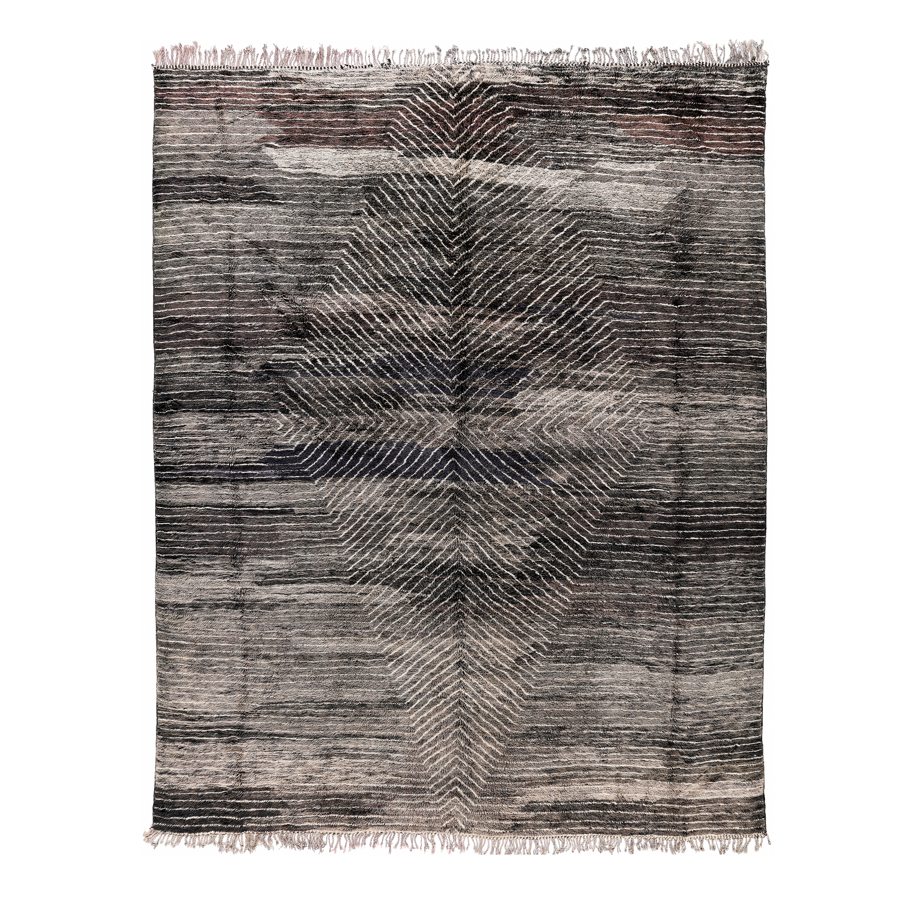 Grey Moroccan Rug with Central Diamond Pattern  Handwoven Wool