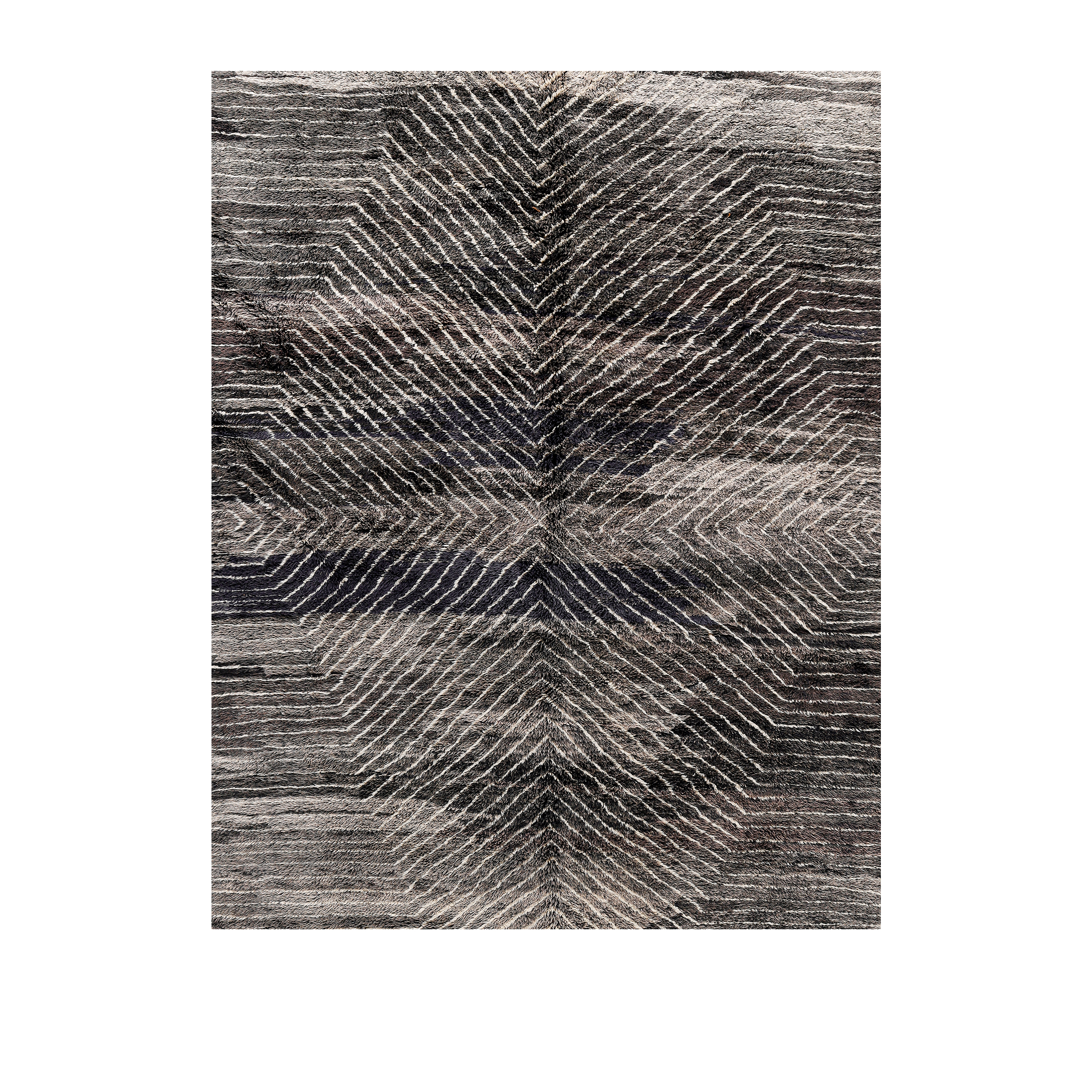 Grey Moroccan Rug with Central Diamond Pattern  Handwoven Wool