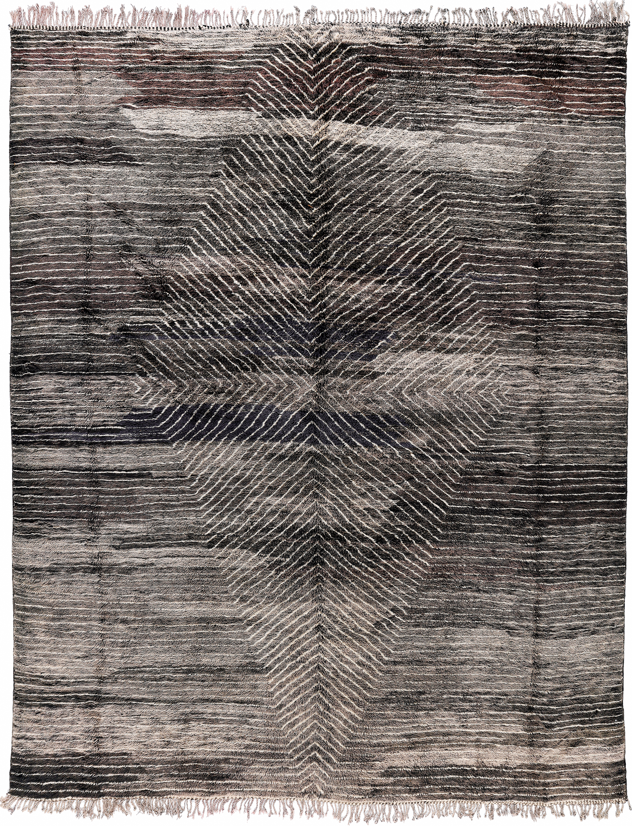 Grey Moroccan Rug with Central Diamond Pattern  Handwoven Wool