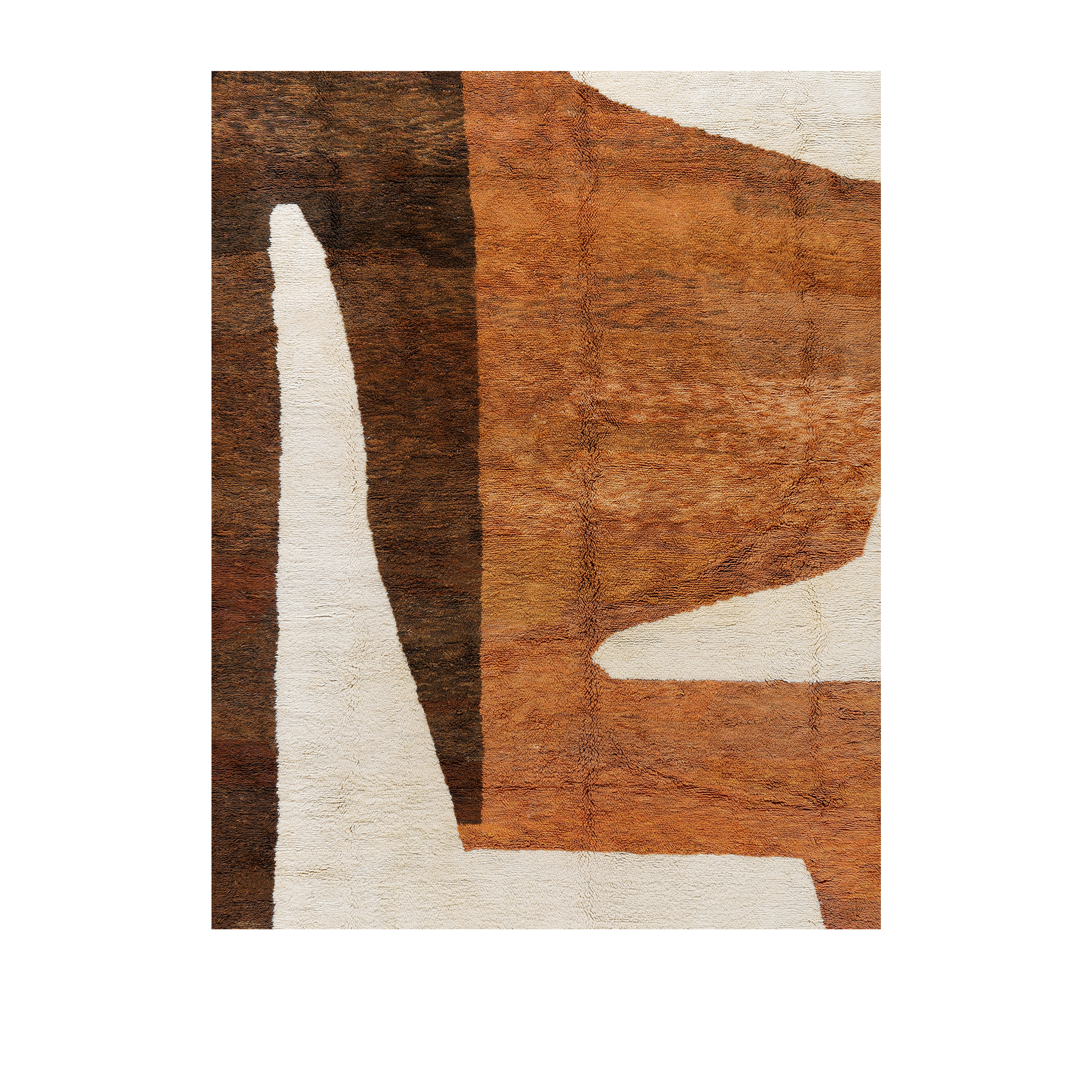 Handwoven Moroccan rug with abstract terracotta and cream design in wool