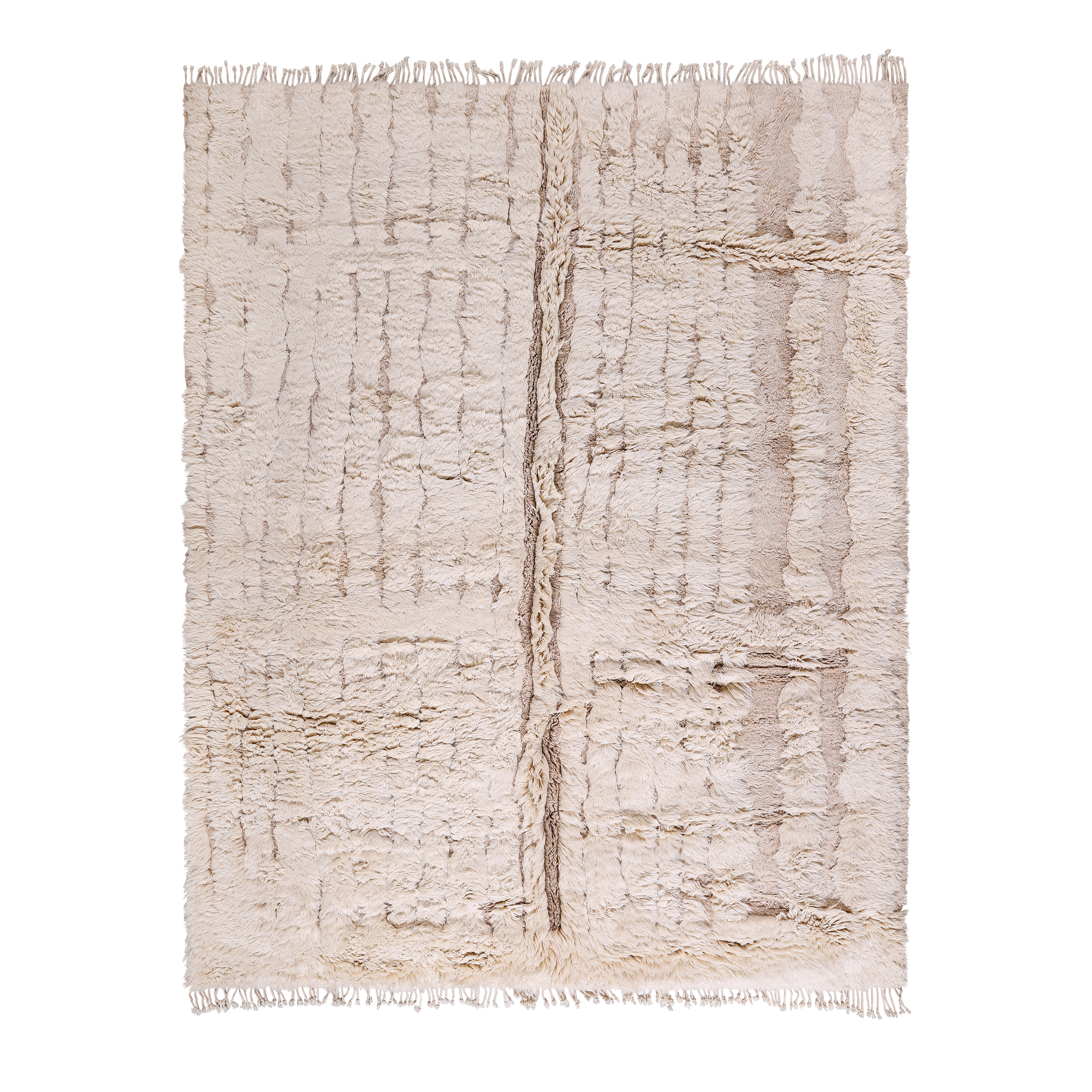 Elevated Berber Moroccan rug in cream with soft high-pile texture and organic patterning