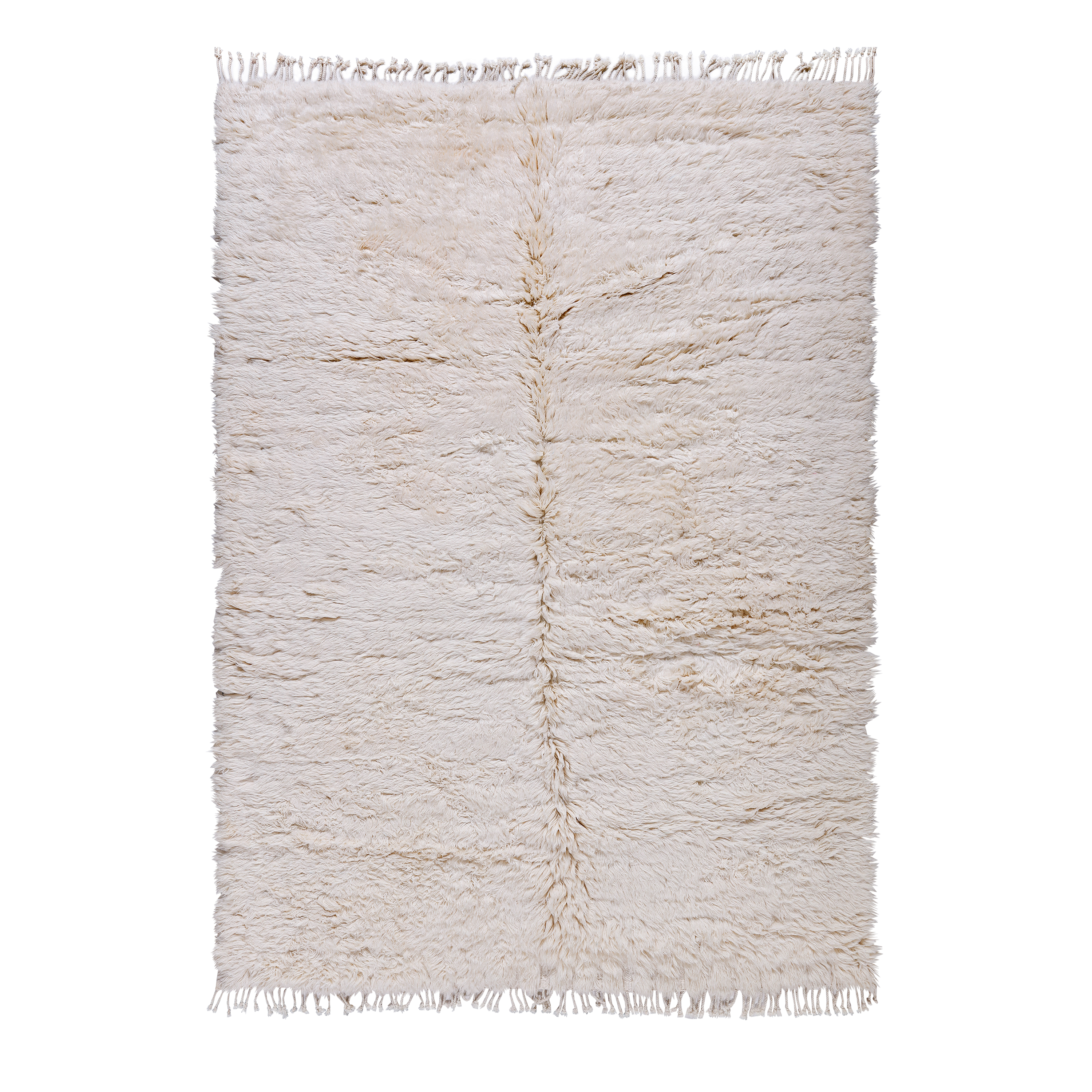 Soft ivory Berber rug handwoven from Atlas wool with thick pile and minimal design