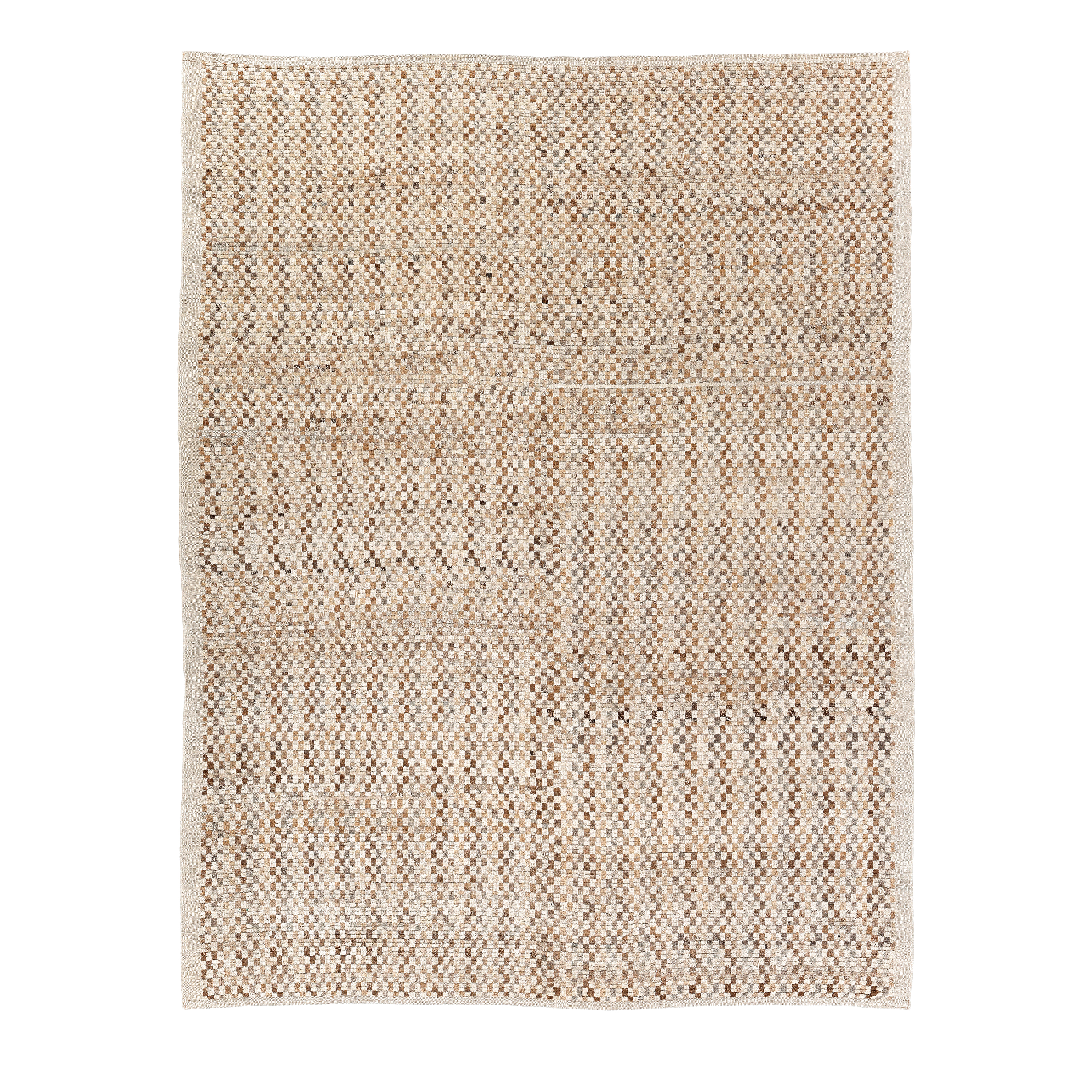 neutral checkered modern rug, beige cream wool rug, handmade checkered pattern carpet